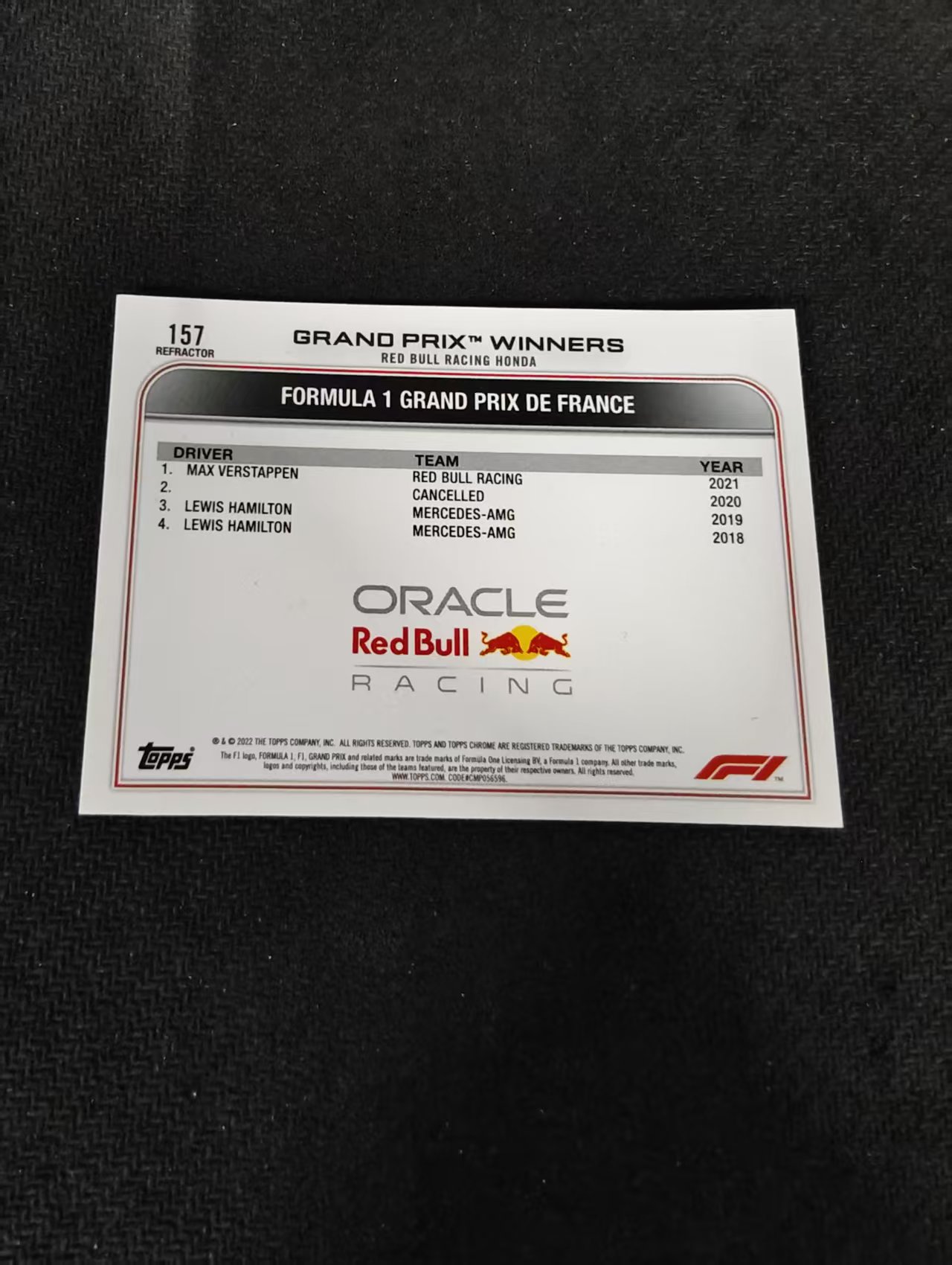 2022 Topps Chrome F1 Max Verstappen 维斯塔潘 红牛 银折 划痕 边角瑕疵 #157
