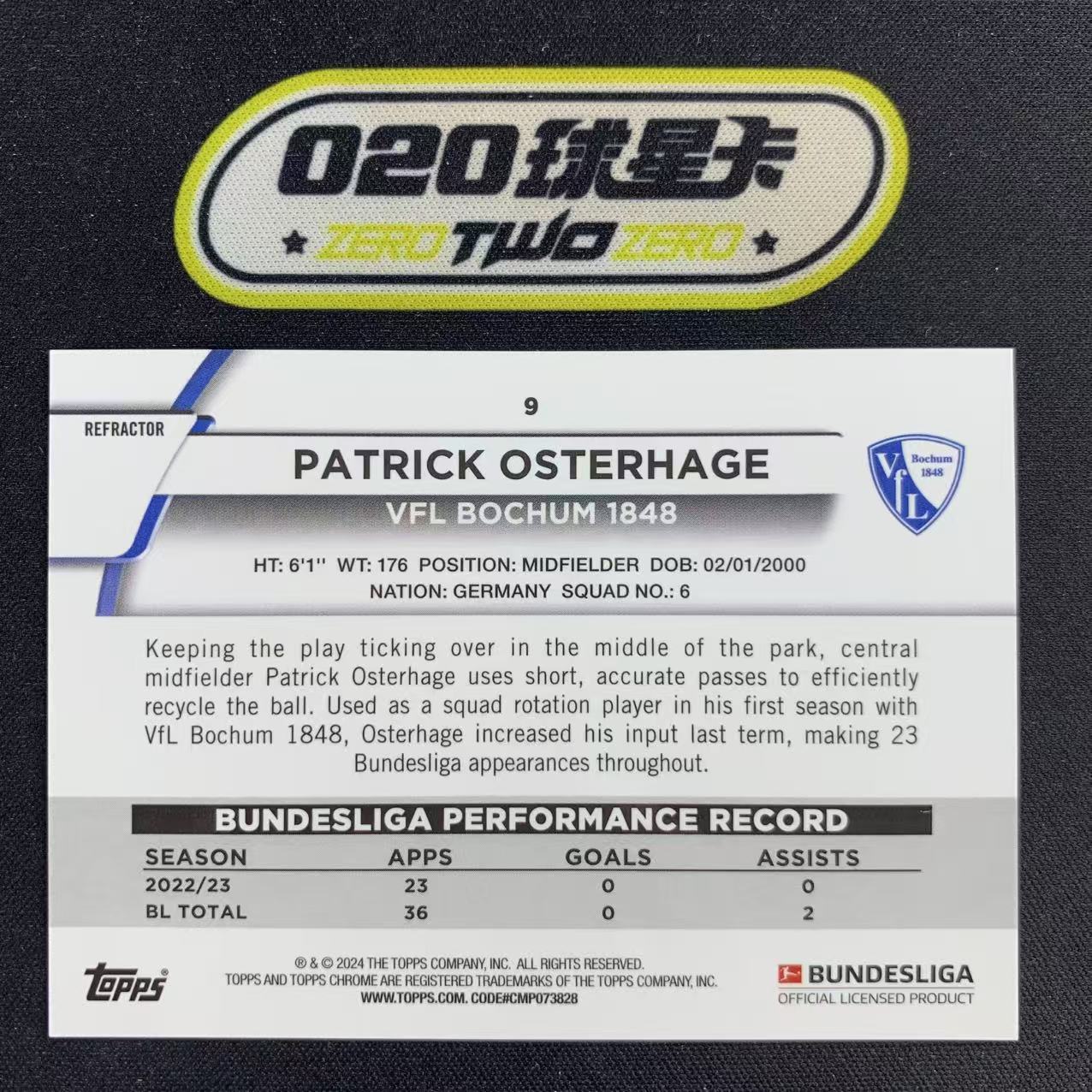 2023-24 Topps Chrome Patrick Osterhage 德甲 帕特里克 奥斯特豪奇 108/399编 紫折 波鸿 微瑕如图 *KENJi