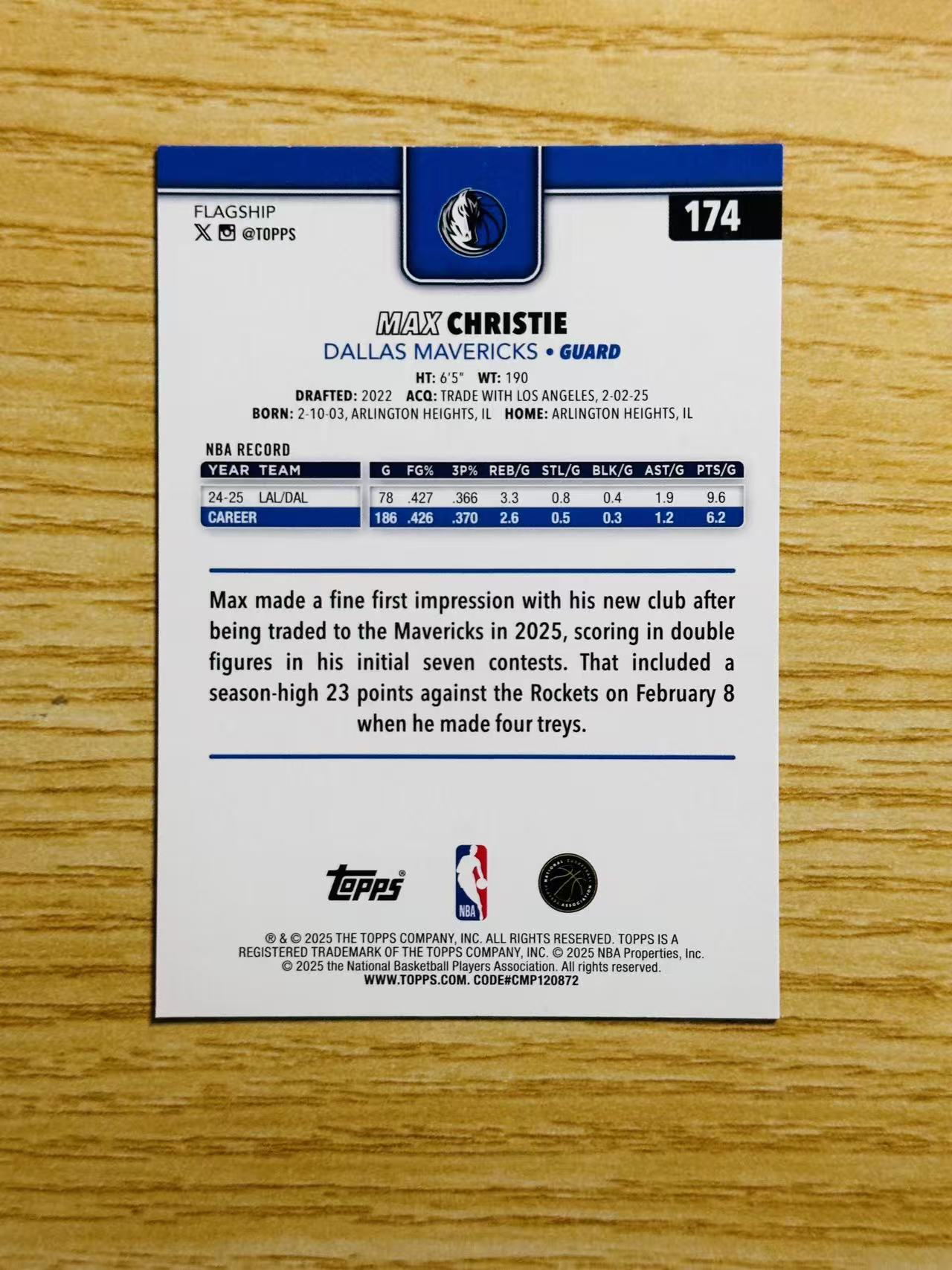 2025 Topps flagship Max Christie 嘿嘿代卖 马克思 克里斯蒂 2025编 年份编 独行侠 收藏必备