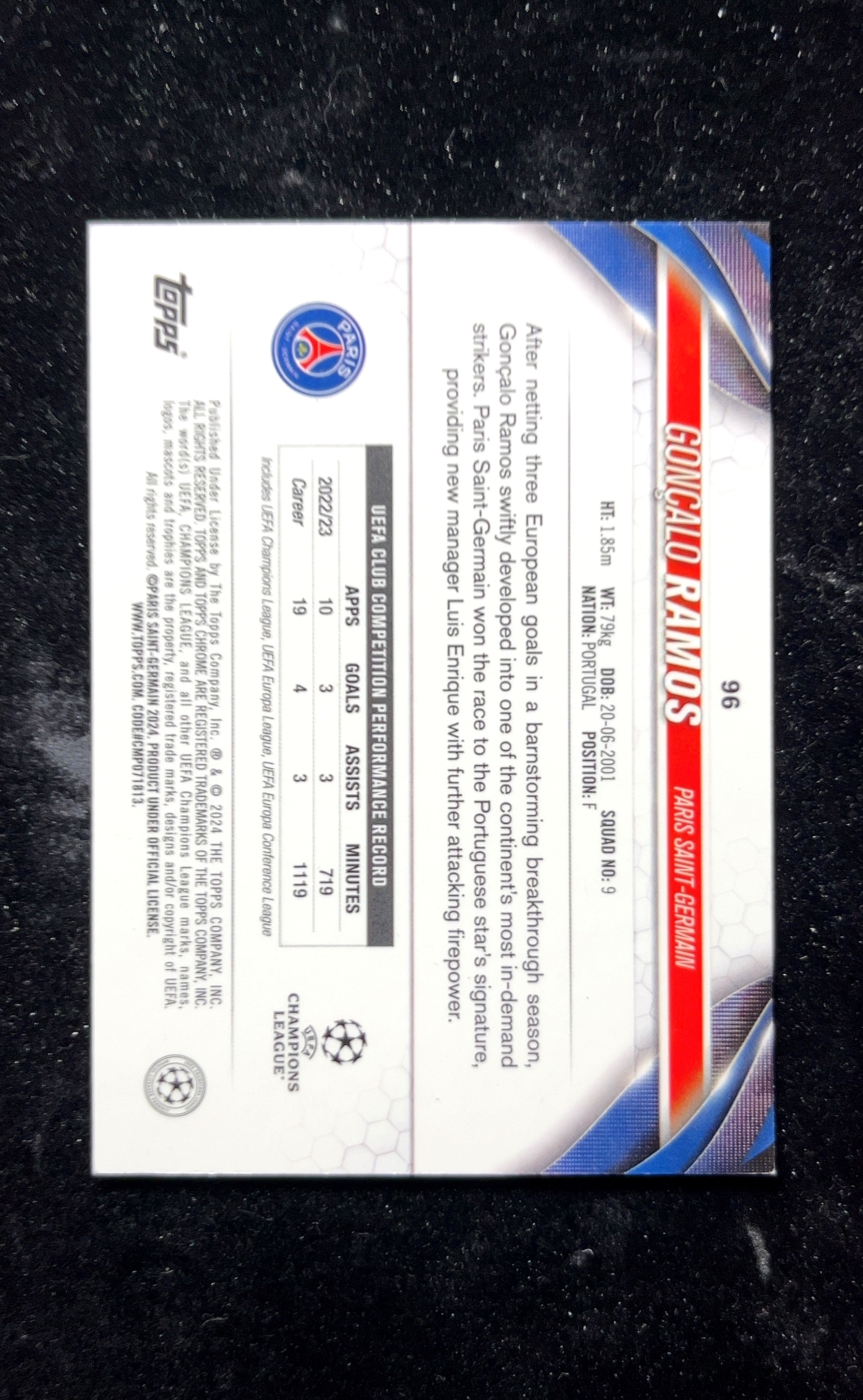 【小白1%代卖】2024 Topps Chrome GONCALO RAMOS 贡萨洛·拉莫斯 卡品如图 高价值 #96 PARIS SAINT-GERMAIN 巴黎圣日耳曼 0623
