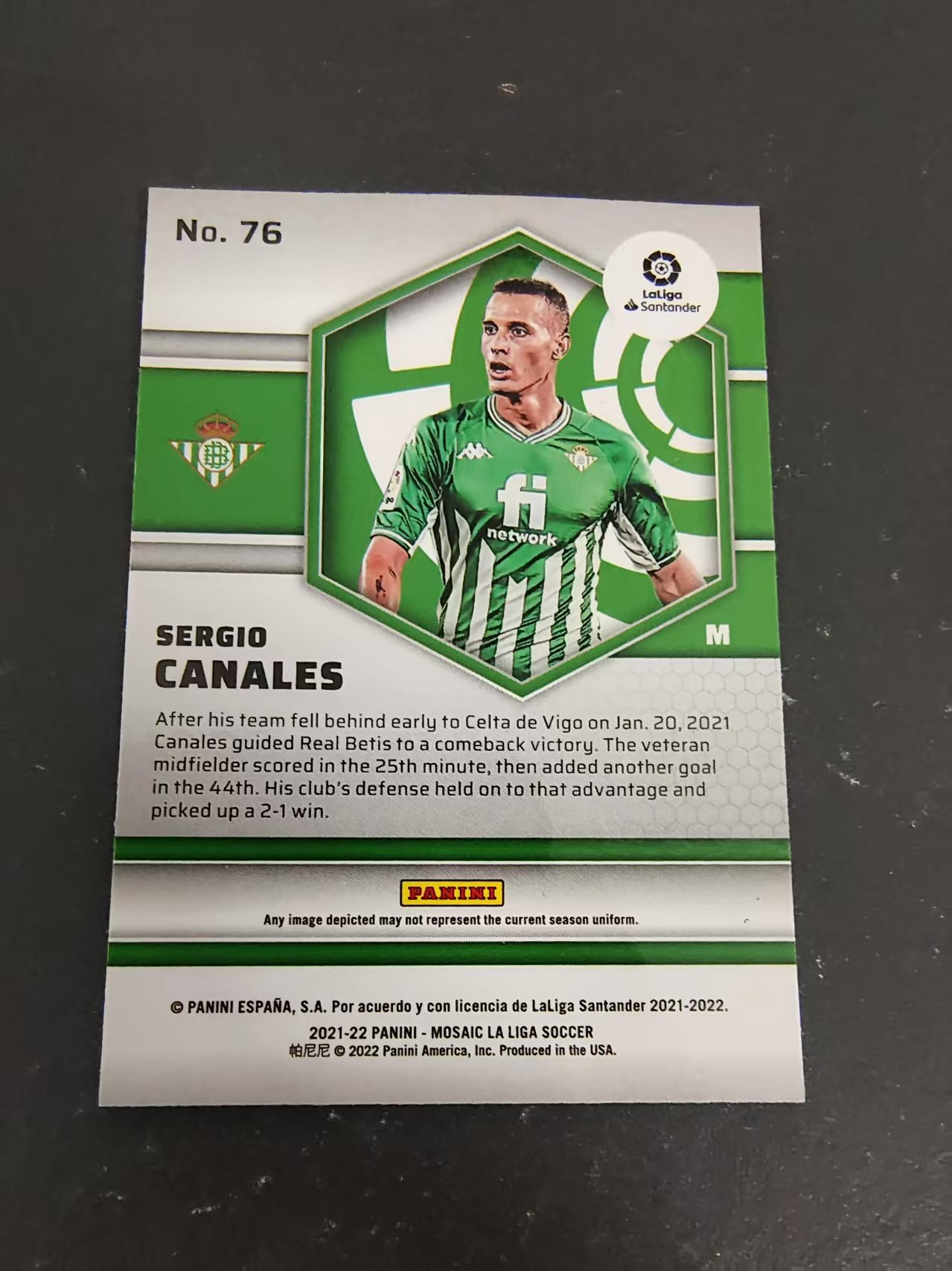 【可合并,不累计】2021-22 Panini Mosaic Sergio Canales 皇家贝蒂斯 塞尔吉奥卡纳莱斯 西甲 马赛克 划痕 边角瑕疵 #76
