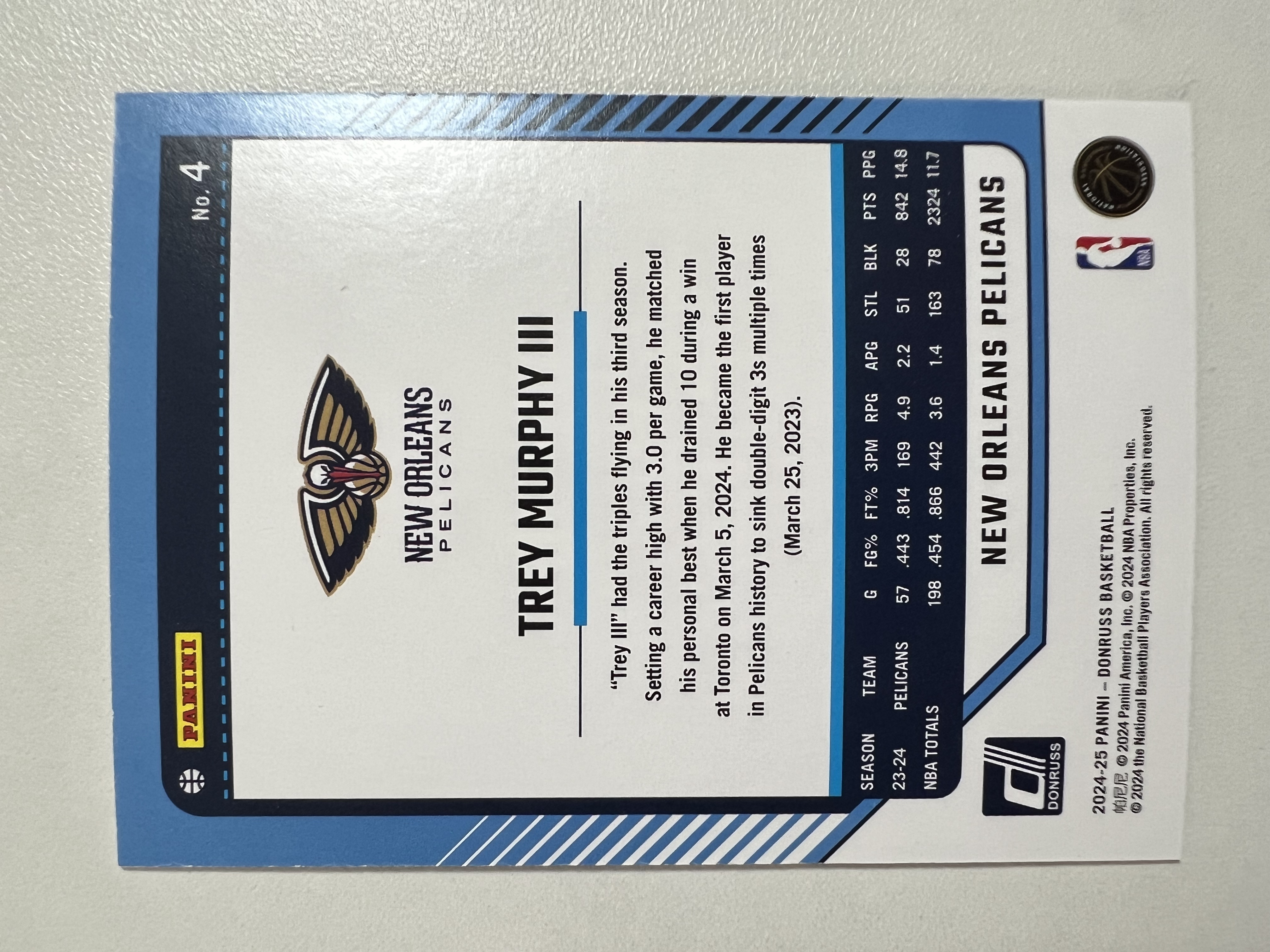 2024-25 Panini Donruss Trey Murphy III 095/199编 特雷墨菲三世 鹈鹕 杜蕾斯 HH02 收藏凑套 卡品如图