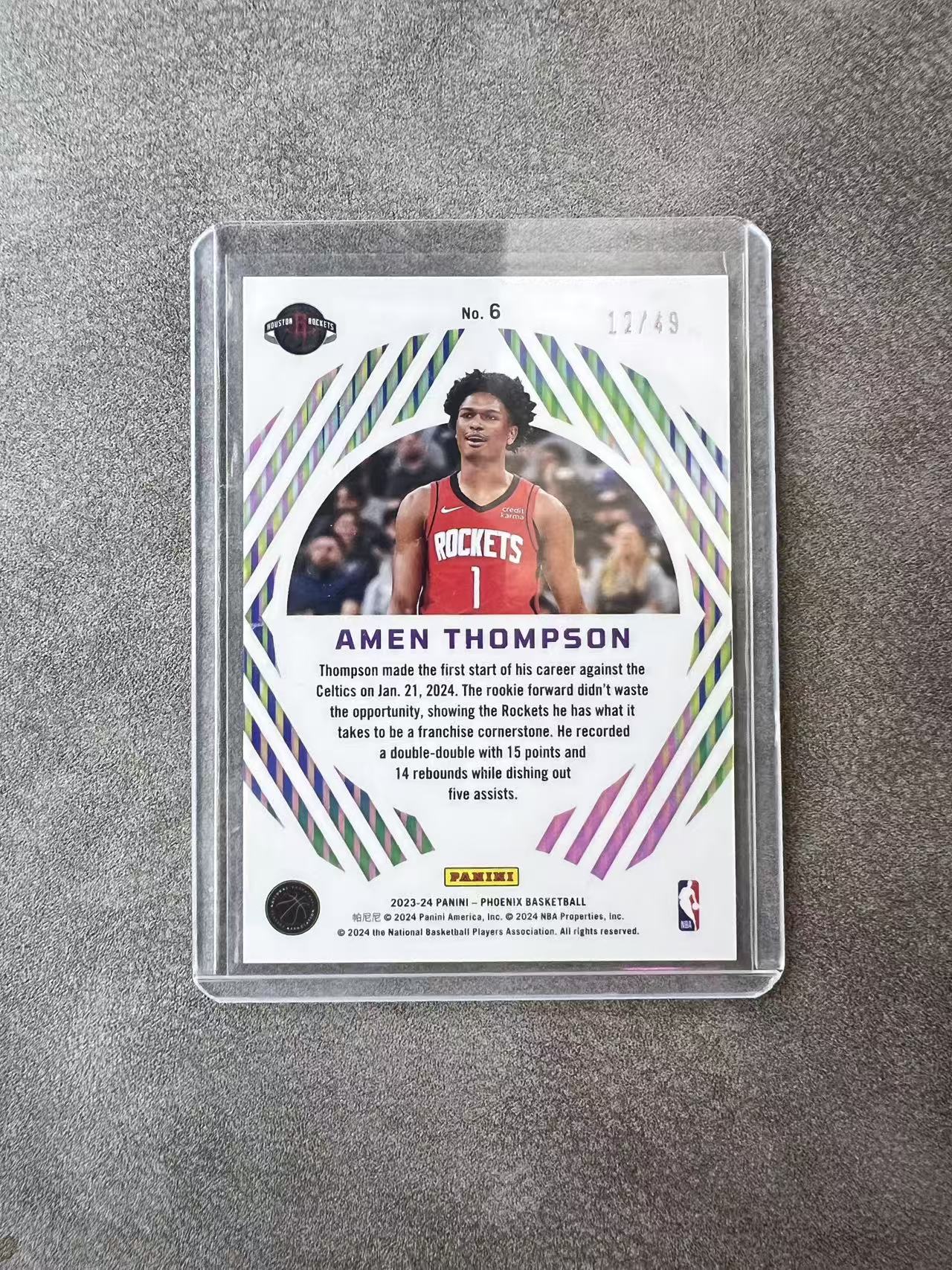 5611【330球星卡实体店代卖】panini 23-24 凤凰 PHOENIX 阿门汤普森(Amen Thompson)新秀年 RC 橙折 12/49编 仅顺丰寄付(Peter)
