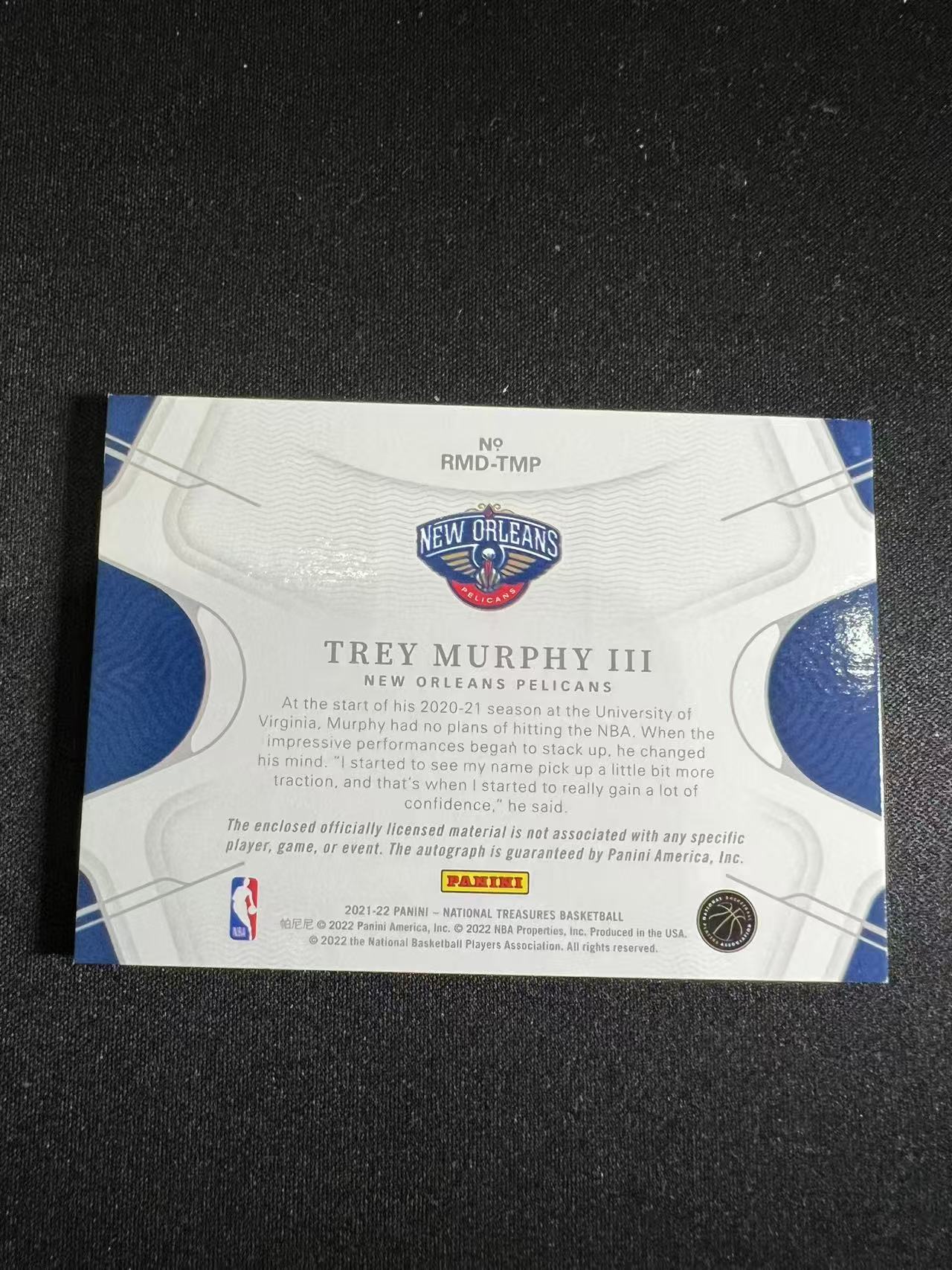 2021-22 Panini National Treasures Trey Murphy III RC 【特雷 墨菲 专卖】国宝系列 99编双窗卡签 专收凑套 墨菲三世 卡品如图