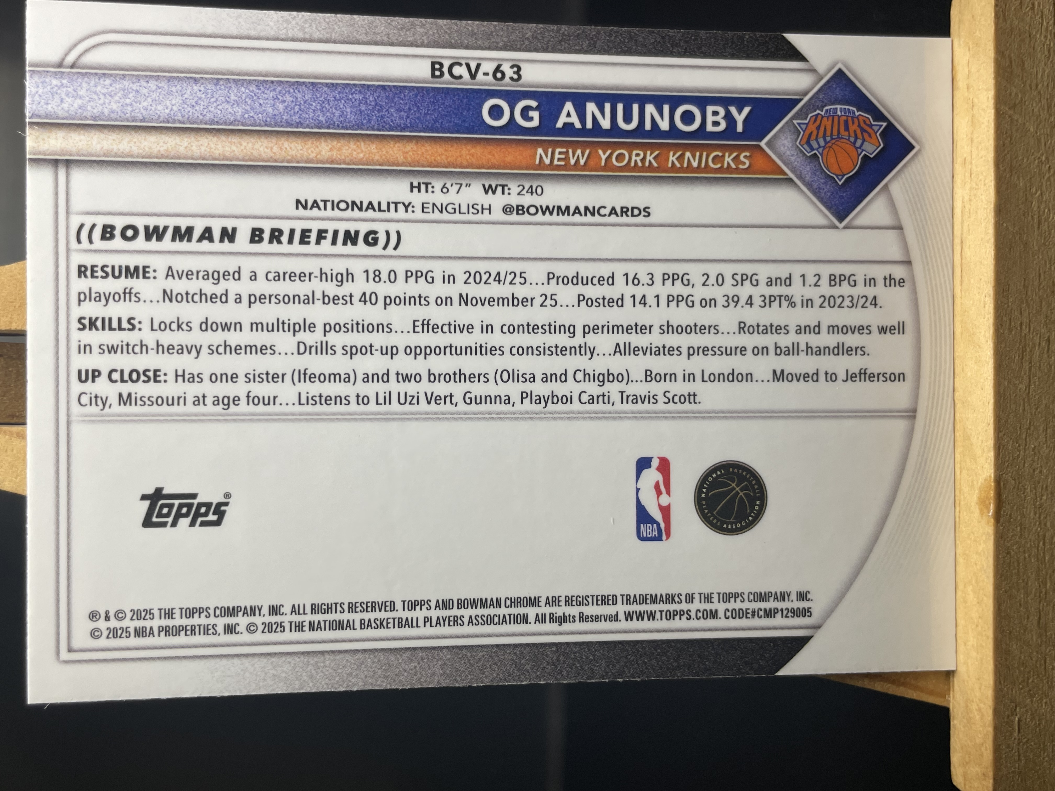 (K6) 2025 TOPPS OG 阿努诺比 尼克斯 近期大热球星 收藏必备 卡品如图 ! ! !