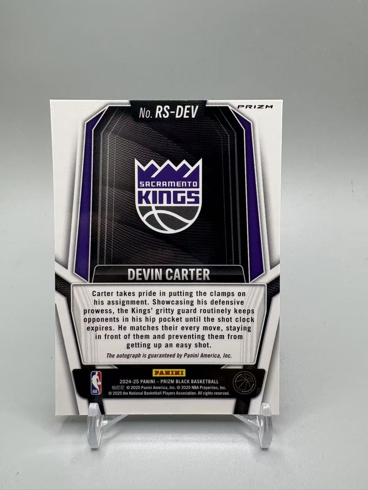 2025 Panini Prizm Devin Carter RC 【灰灰代拍】全新 篮球 PZ black 新秀 德文 卡特 签字 银折签 新秀签 国王 二哥