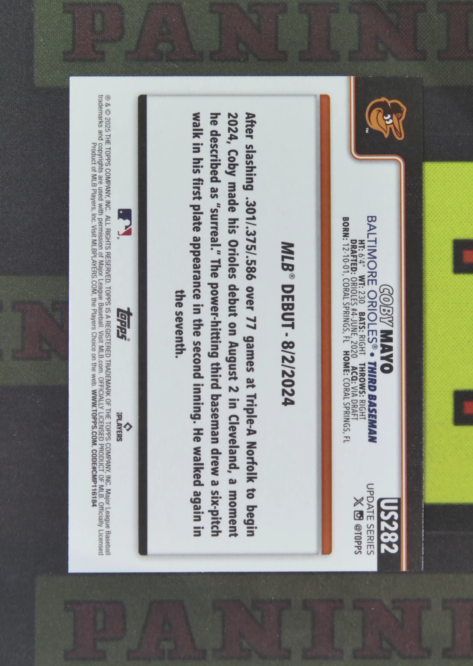 2025 Topps Update Coby Mayo RC Nirvana Project 科比 梅奥 巴尔的摩金莺 新秀 首秀 南瓜折 折射 万圣节 比例 SP 卡品如图 收藏必备 吴¥