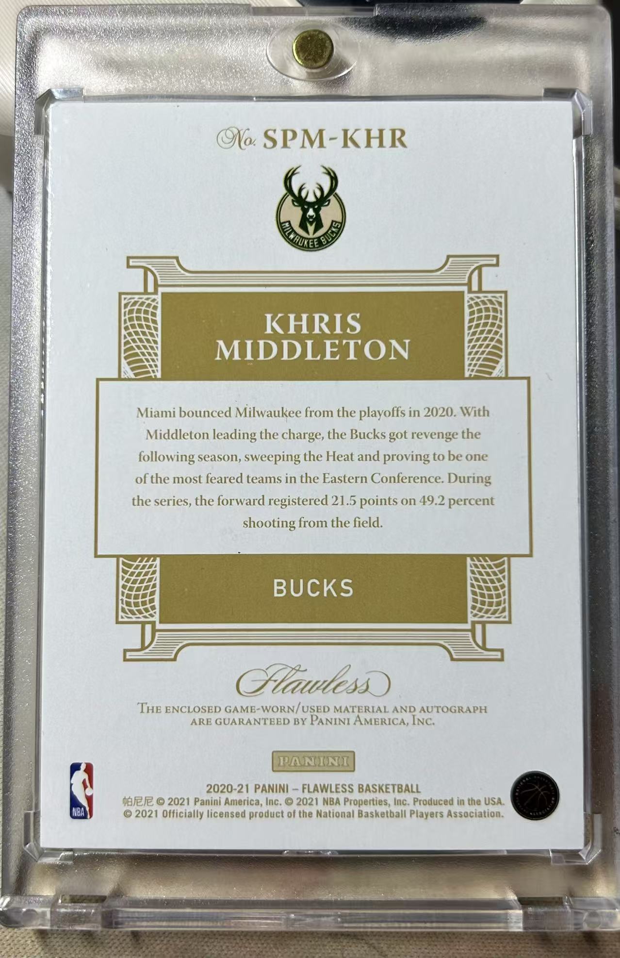 2020-21 Panini Flawless Khris Middleton 克里斯 米德尔顿 雄鹿 手提 25编 PA 签字 卡签 球衣 暴力切割 三色 patch 卡品如图