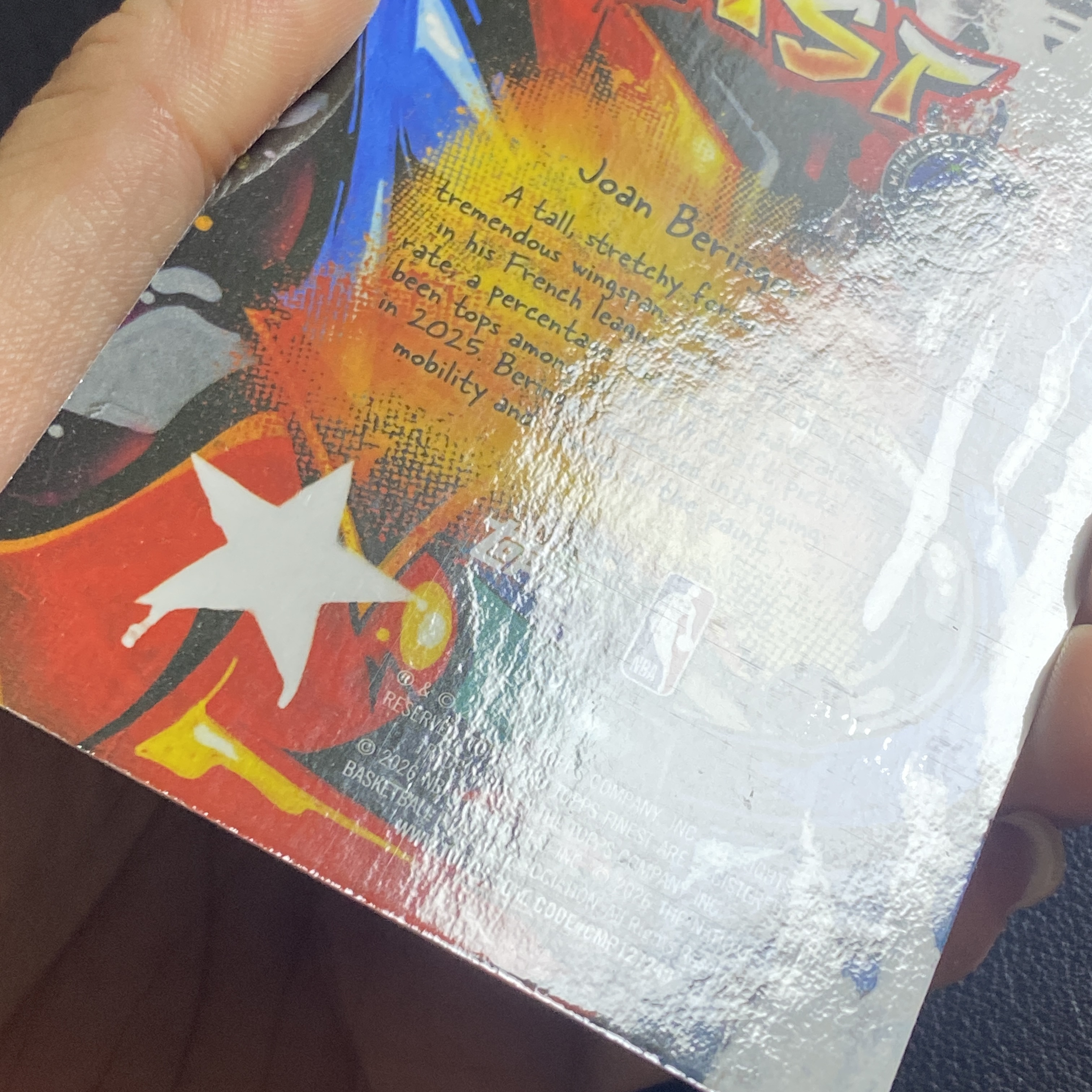 【伦子】2026 TOPPS FINEST RC 新秀 森林狼 JOAN BERINGER 贝兰热 99编 FIRST 特卡 瑕疵见图 SAMM-05