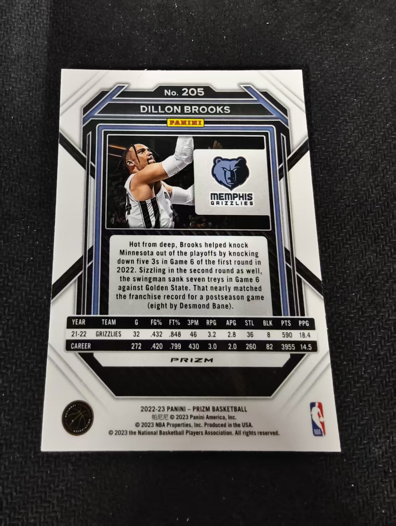 2022-23 Panini Prizm Dillon Brooks 狄龙 布鲁克斯 灰熊 红波纹 PZ 划痕 边角瑕疵 #205