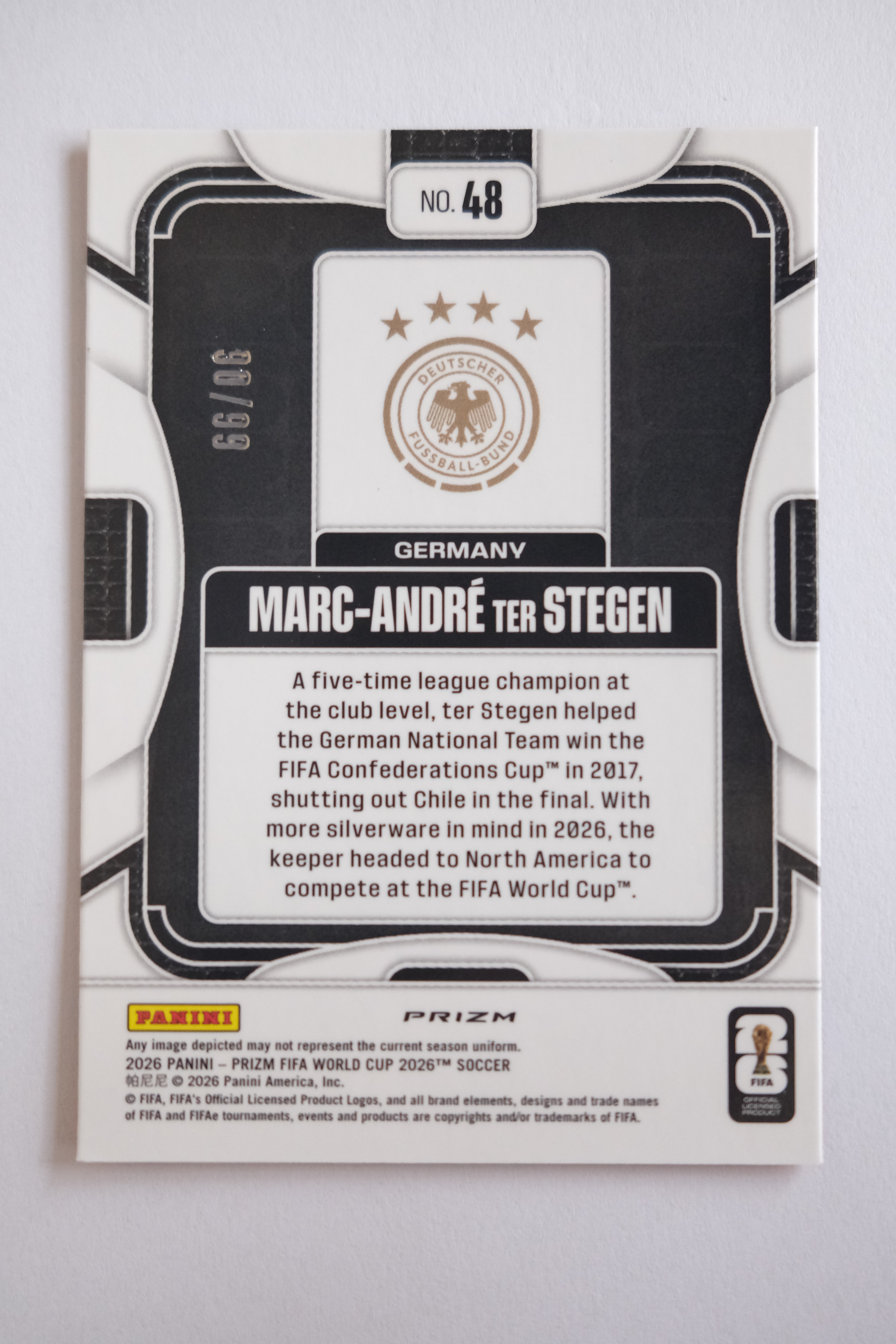2026 Panini Prizm World Cup Stegen 2025-26 帕尼尼 FIFA 世界杯 PZ 德国 马克 安德烈 特尔施特根 脉冲橙折射 99编 卡品如图 XY689
