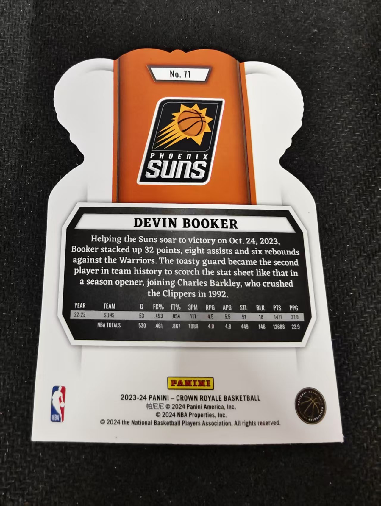 2023-24 panini Crown Royale Devin Booker 皇冠 太阳 德文 布克 皇冠 异形 划痕 边角瑕疵 #71