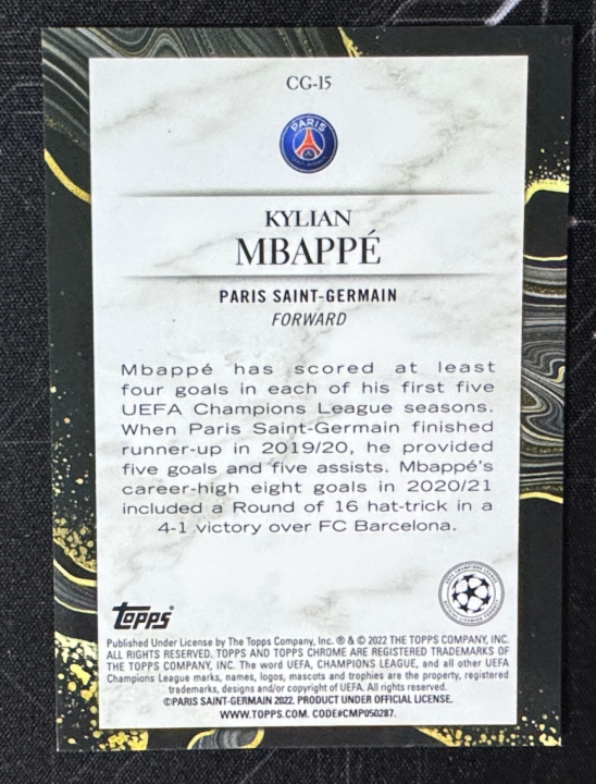 2021-22 Topps Chrome Kylian Mbappe 老米拍卖FN079 欧冠 巴黎圣日耳曼 姆巴佩 Chasing ...