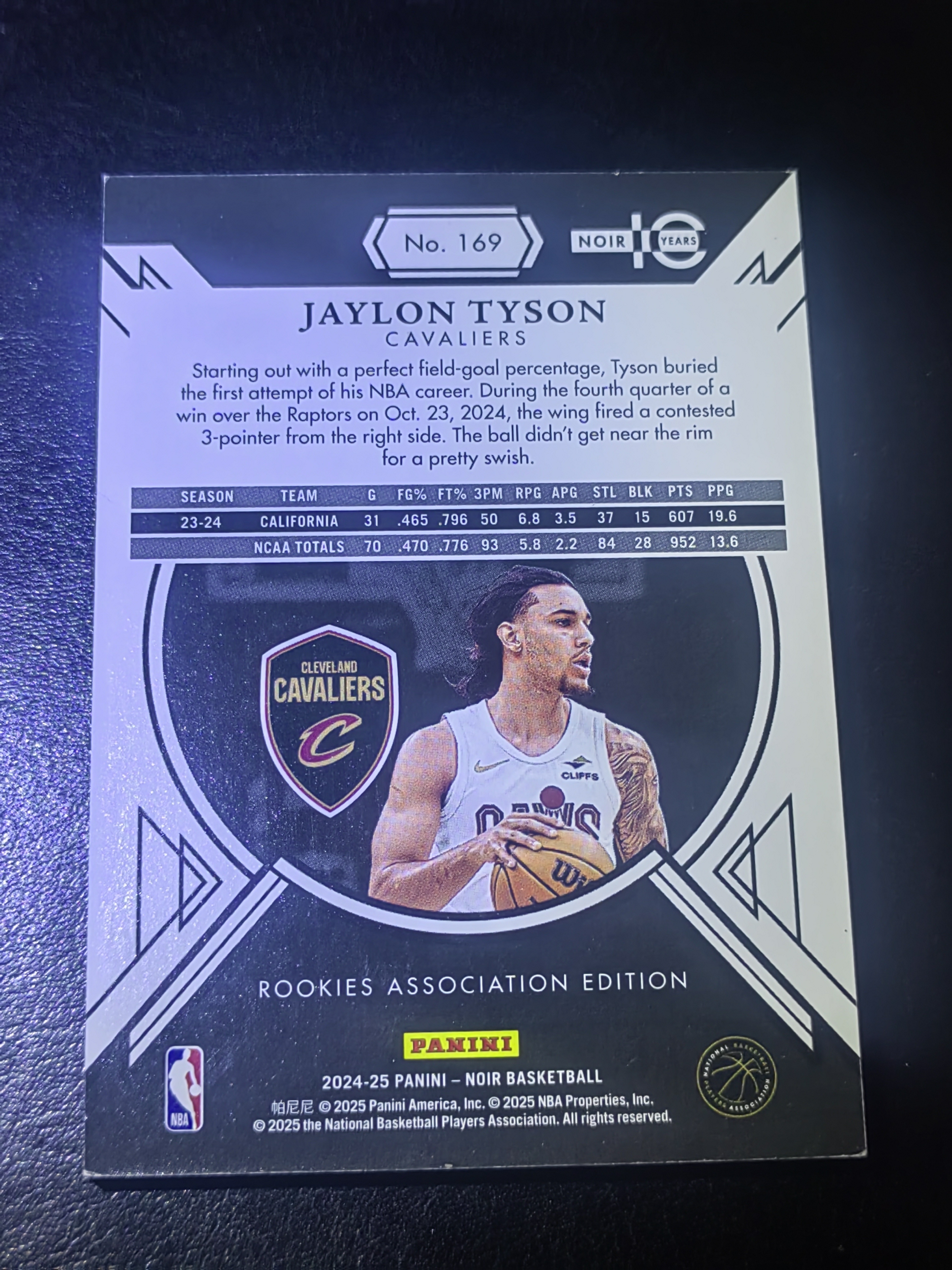 2024-25 Panini Noir Jaylon Tyson RC NOIR 诺尔 新秀 杰隆 泰森 99编 base 小鱼 白边白角 不保卡品 卡品如图