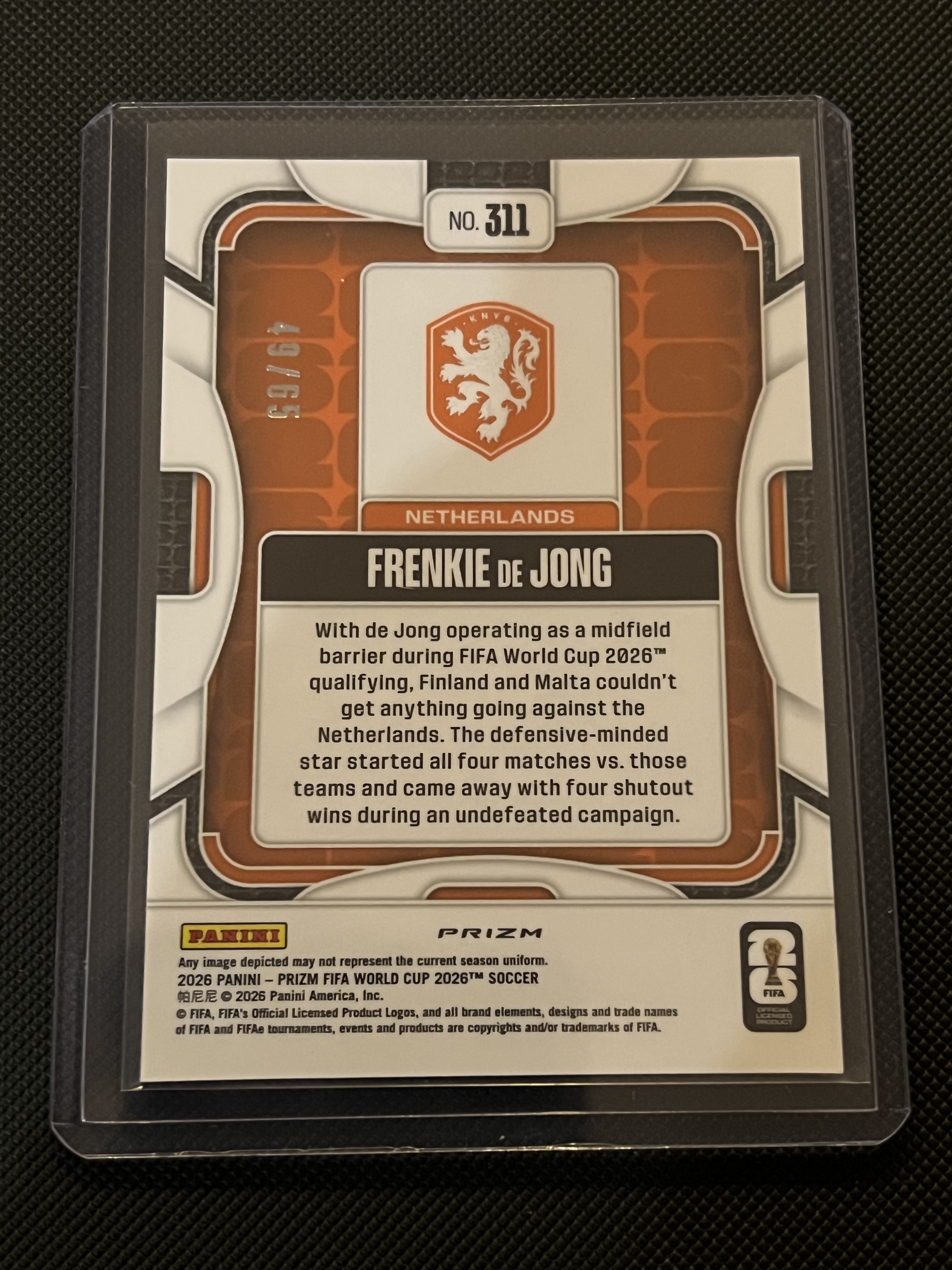 2025-26 Panini Prizm World Cup Frenkie de Jong #311 荷兰 弗伦基·德容 65编 粉波纹 平行 折射卡!!凑套必备!!