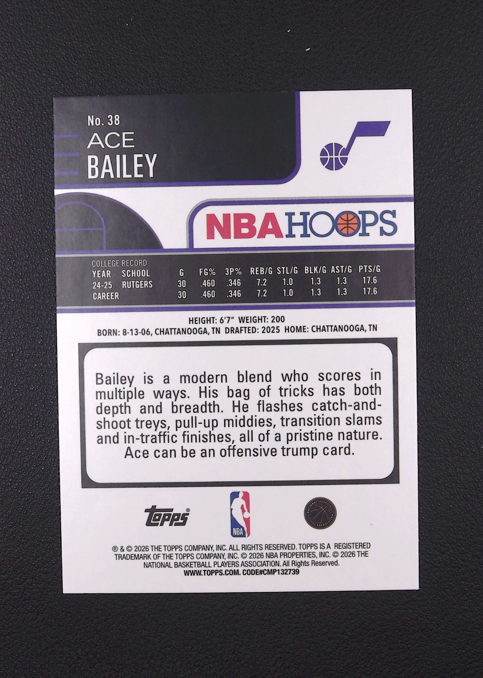 2026 Panini Hoops Ace Bailey RC 艾斯 贝利 新秀 绿折 爵士【Big M 代拍】 AQ888