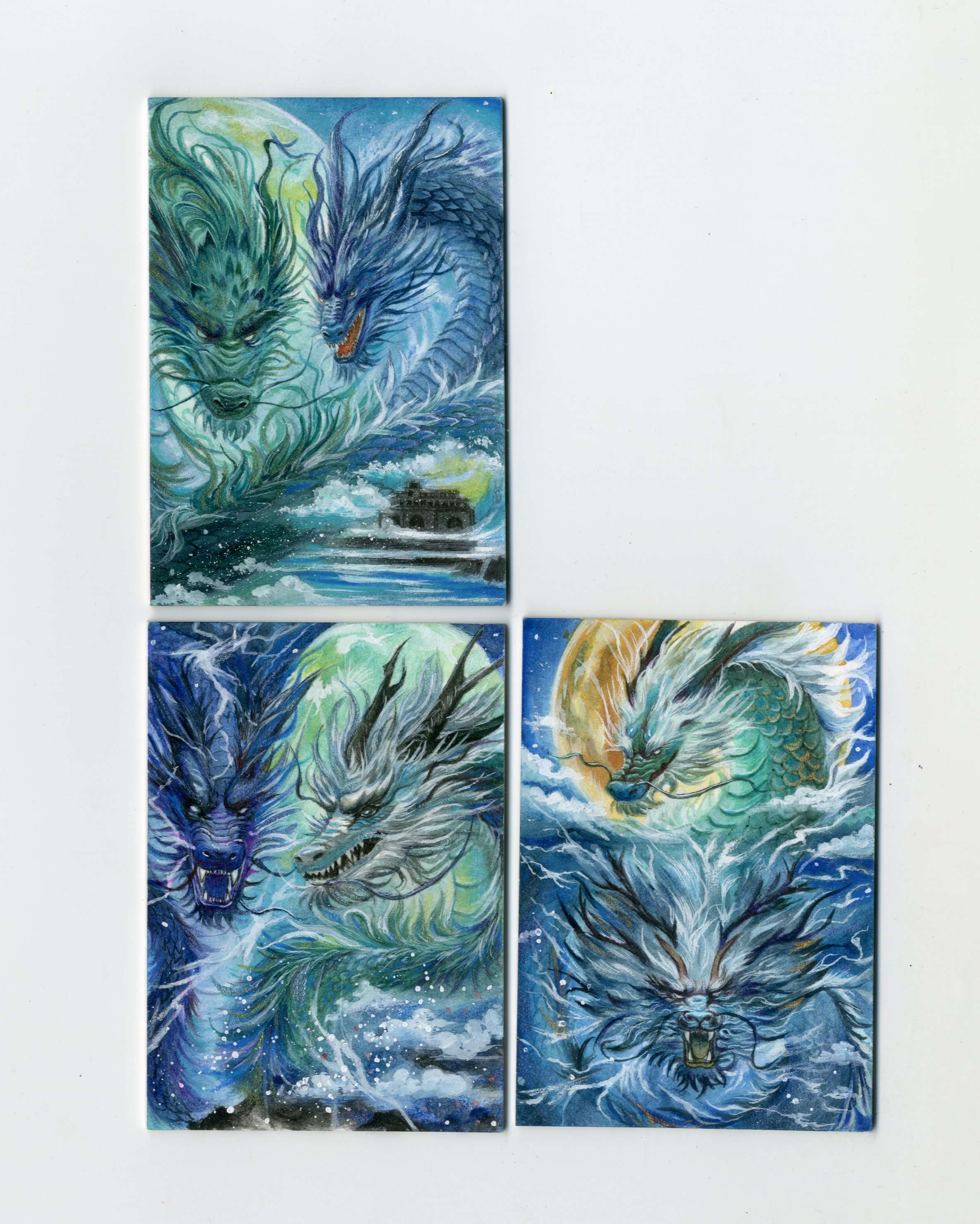 【Jackie杰基拍卖】熊猫工作室 逐光者系列 丙烯 龙 三宫 手绘卡 1/1 画师:十月(灯塔)