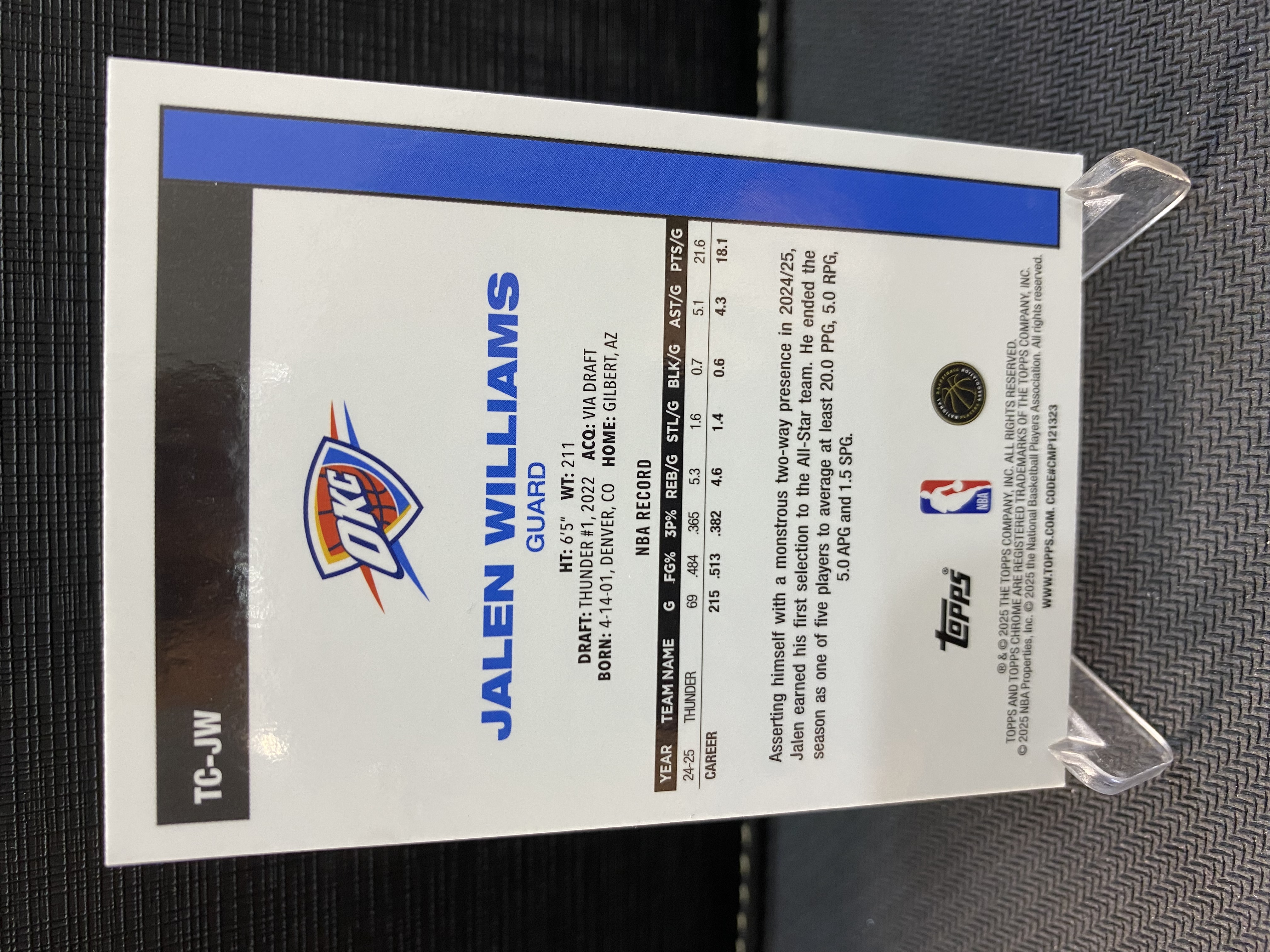 2025-26 Topps flagship Jalen Williams mojo折 复古1980 45周年 雷霆 杰伦 威廉姆斯 收藏必备 卡品如图 -ZC-【乌苏拍卖】