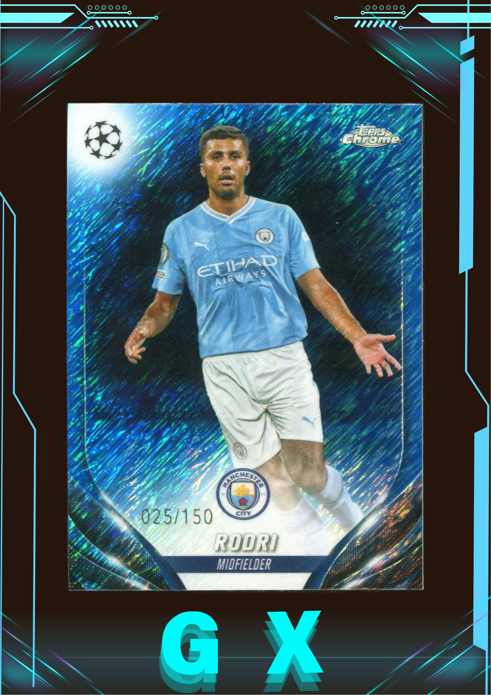 2024 Topps Chrome系列 罗德里 Rodri 25/150编 蓝Shimmer折 折射 !【钩玄卡店】JBJ