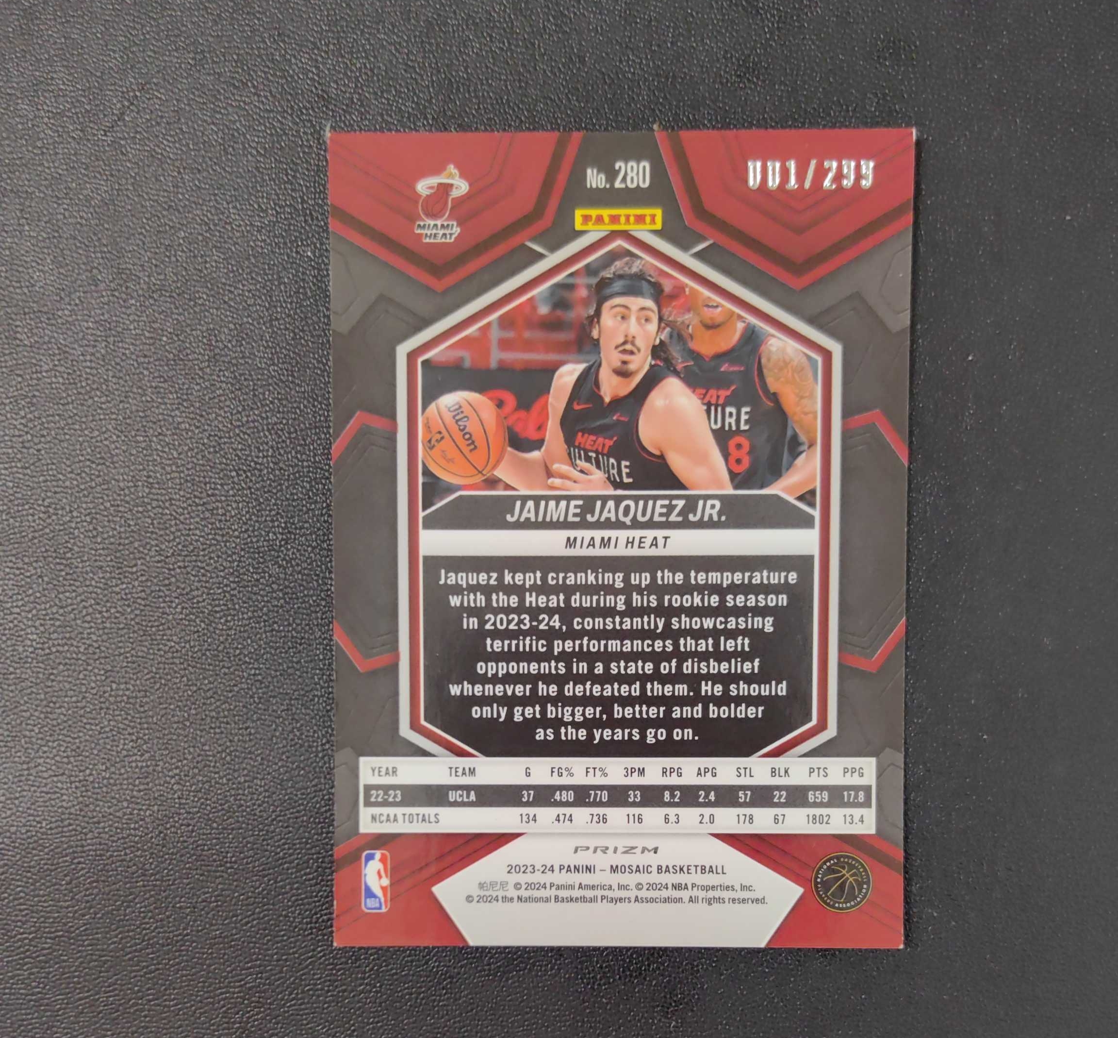 2023-24 Panini Mosaic Jaime Jaquez JR. 马赛克 热火 小海梅 哈克斯 新秀 RC 首编 /299 东契奇 sga 库里 文班亚马 詹姆斯 多张再拍