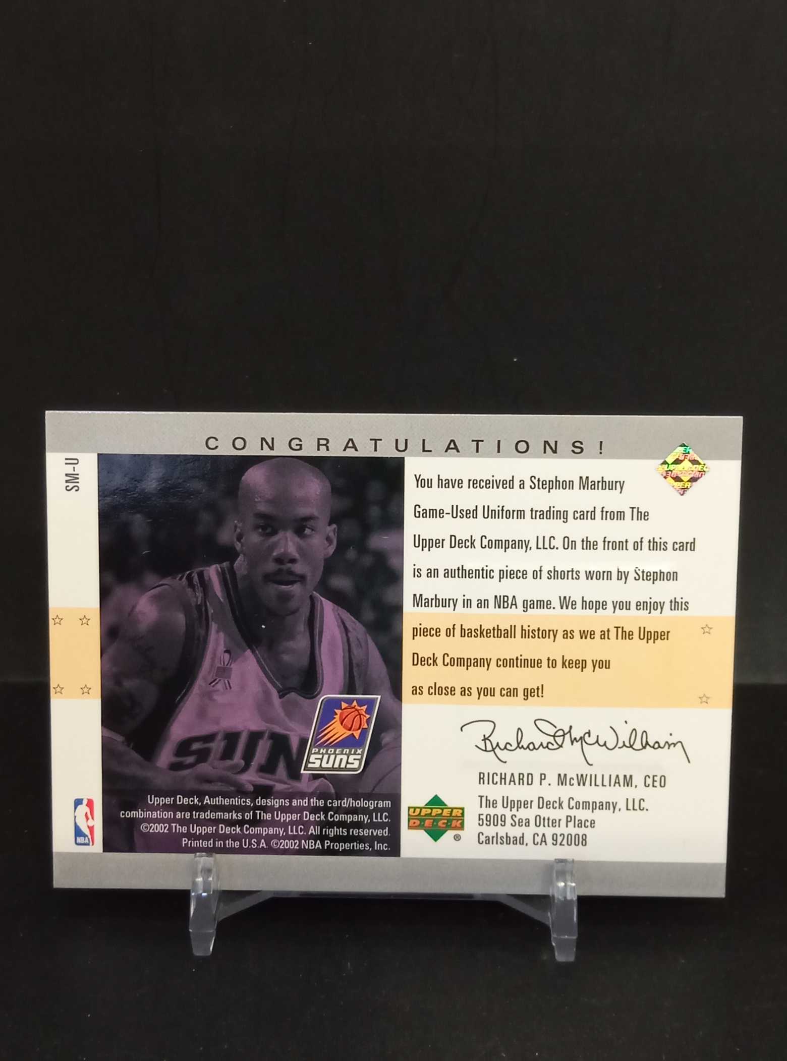 【DC拍卖】7.20CR7 02-03 Upper Deck Uniform Greatness Stephon Marbury 马布里 太阳五角星比赛短裤实物球星卡 SM-U 正反面实拍
