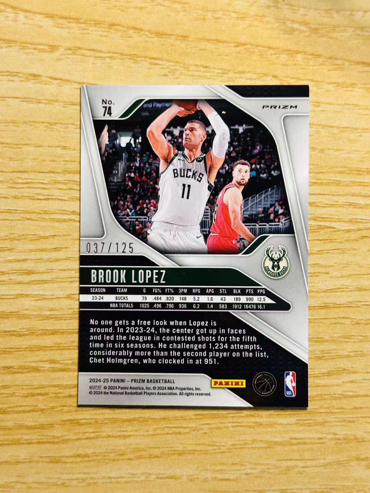 2024-25 Panini Prizm Brook Lopez 嘿嘿代卖 布雷克 洛佩斯 蓝波纹折 125编 雄鹿 收藏必备