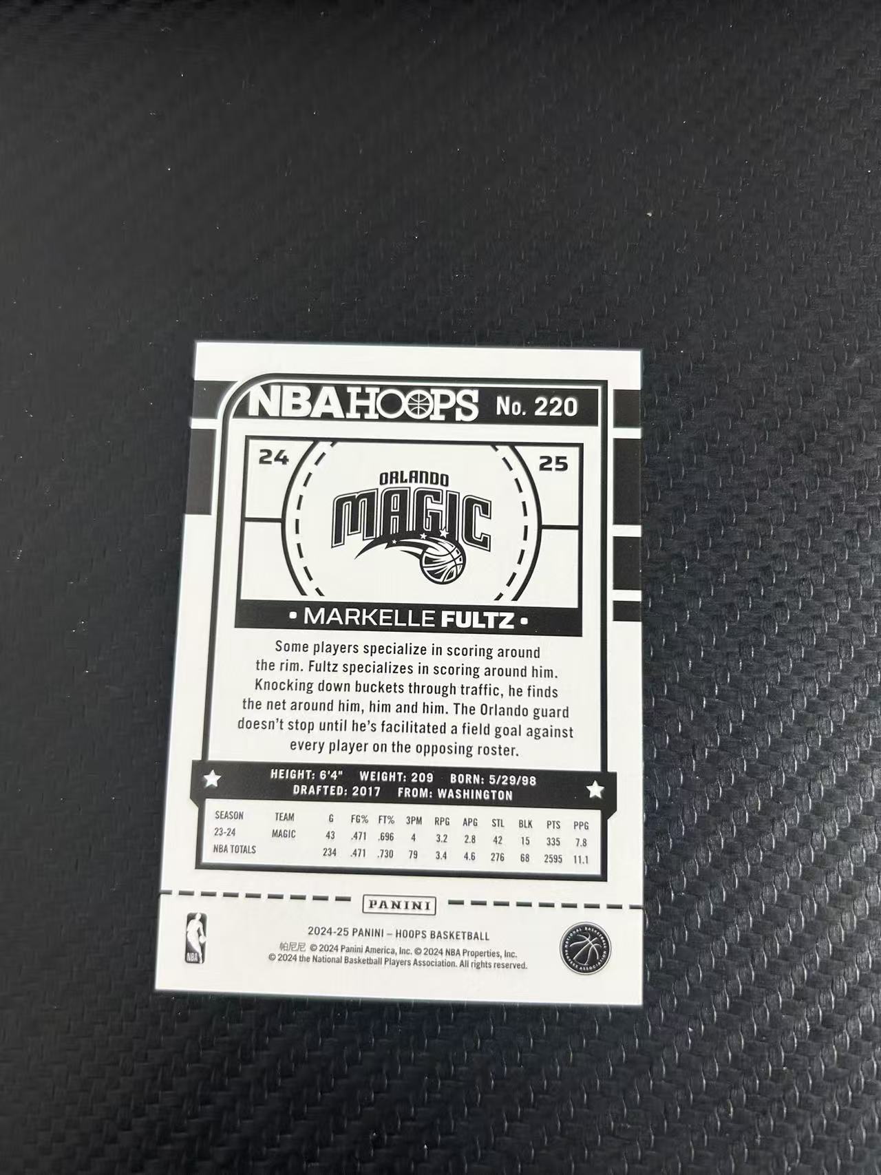 2024-25 Panini Hoops Markelle Fultz #220【灯灯拍卡】 魔术 马克尔 富尔茨 蓝折 蓝shimmer折 119/199编 收藏必备【雪茄】