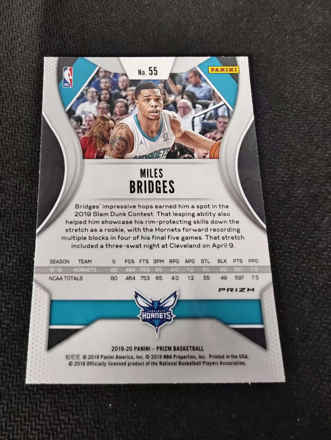 2019-20 Panini Prizm Miles Bridges 黄蜂 迈尔斯 布里奇斯 小乔 绿折 PZ 划痕 边角瑕疵 #55