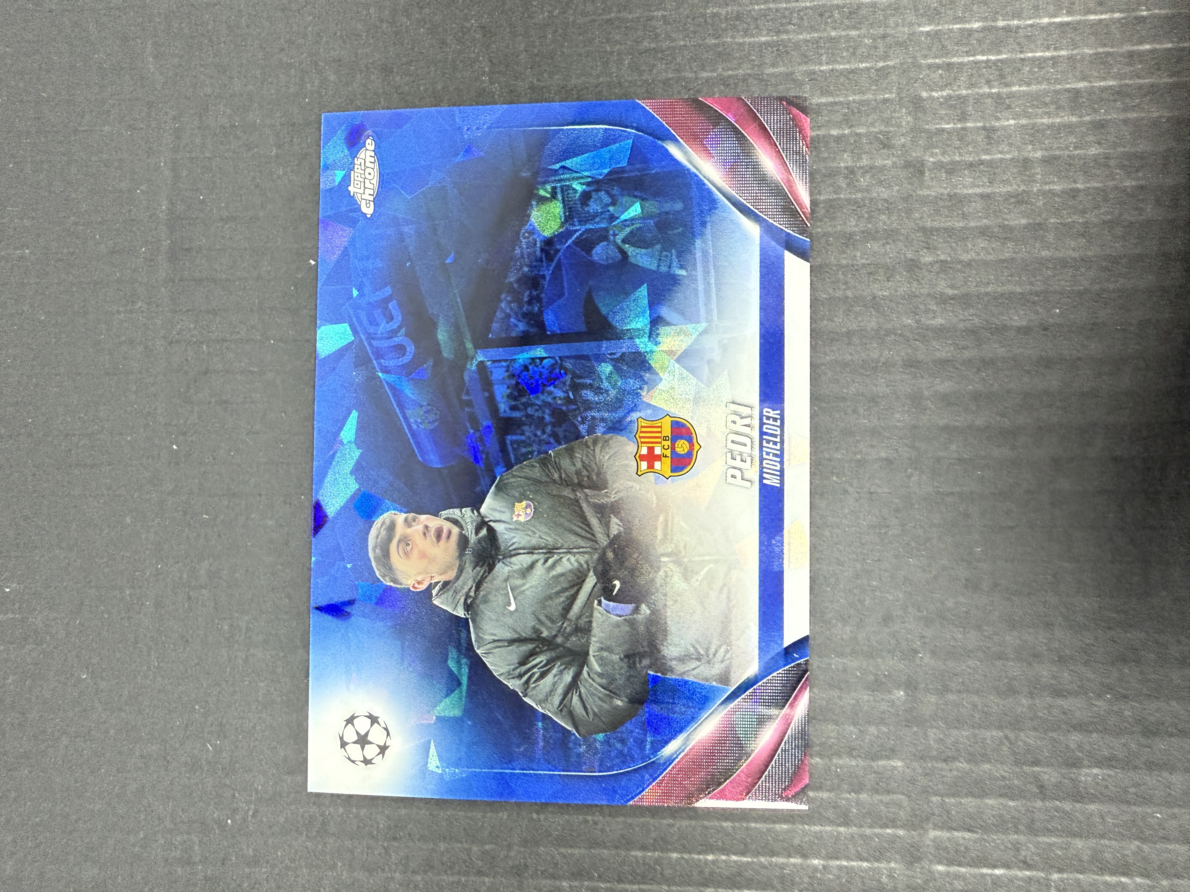 【GOAT山羊拍卖】D哥 2023-24赛季 topps chrome ucc欧战系列 佩德里 蓝碎冰折庆祝捧杯特卡 变化版 sp 大比例 少见 巴萨 品相如图