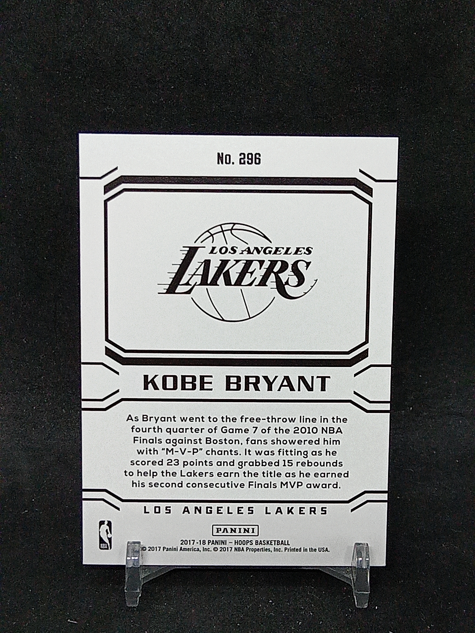 【DC拍卖】10.19 2017-18 Panini NBA Hoops #296 科比・布莱恩特 Kobe Bryant 湖人 24 号 Career Tribute 生涯致敬特卡 10 年夺冠双
