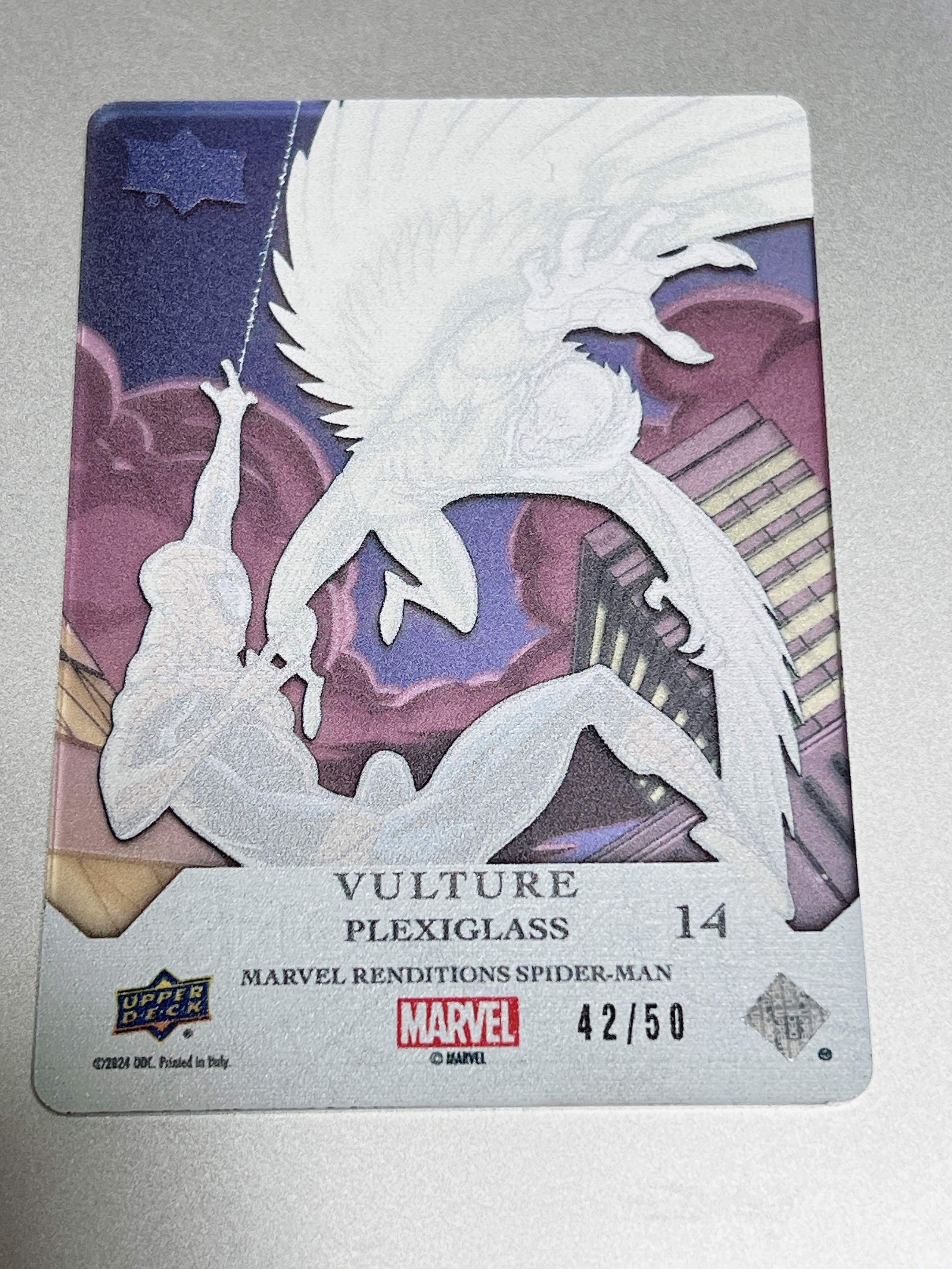 2024 Upper Deck Marvel Renditions Spider-man 蜘蛛侠演绎 演变 蜘蛛侠 亚克力特卡 玻璃板 /50编 秃鹫 Vulture 漫威 42/50 绝版收藏