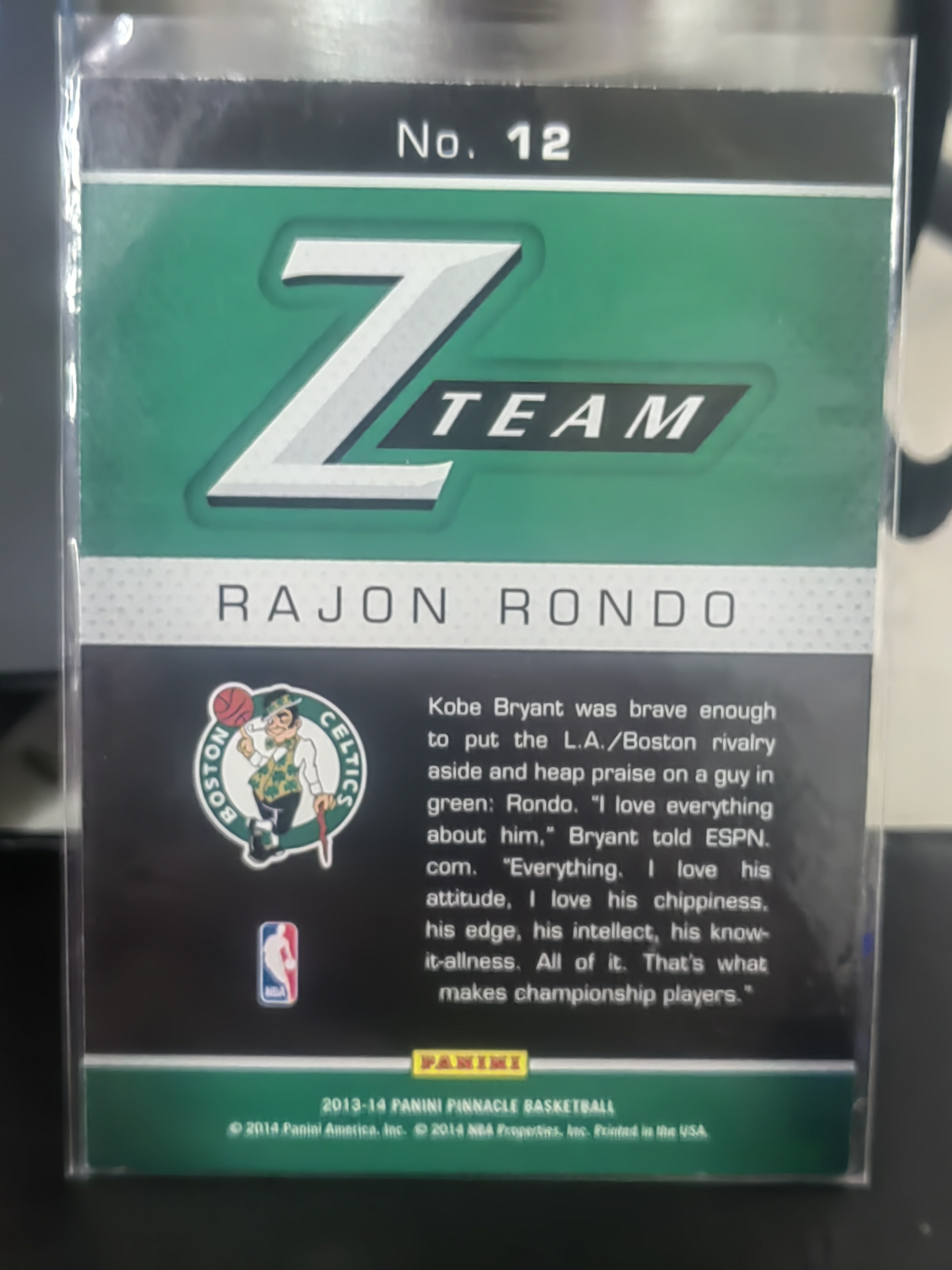 2013-14 Panini Pinnacle Rajon Rondo 巅峰 浮雕 朗多 隆多 凯尔特人 Z TEAM 篮 白边白角 不保卡品 卡品如图