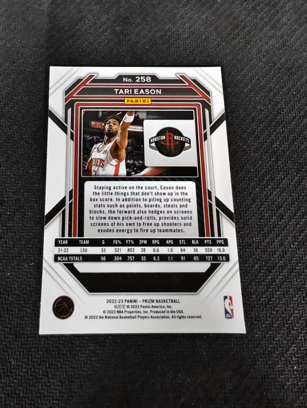【可合并,不累计】2022-23 Panini Prizm Tari Eason 塔里 伊森 火箭 新秀RC PZ 不保卡品 介意勿拍 #258
