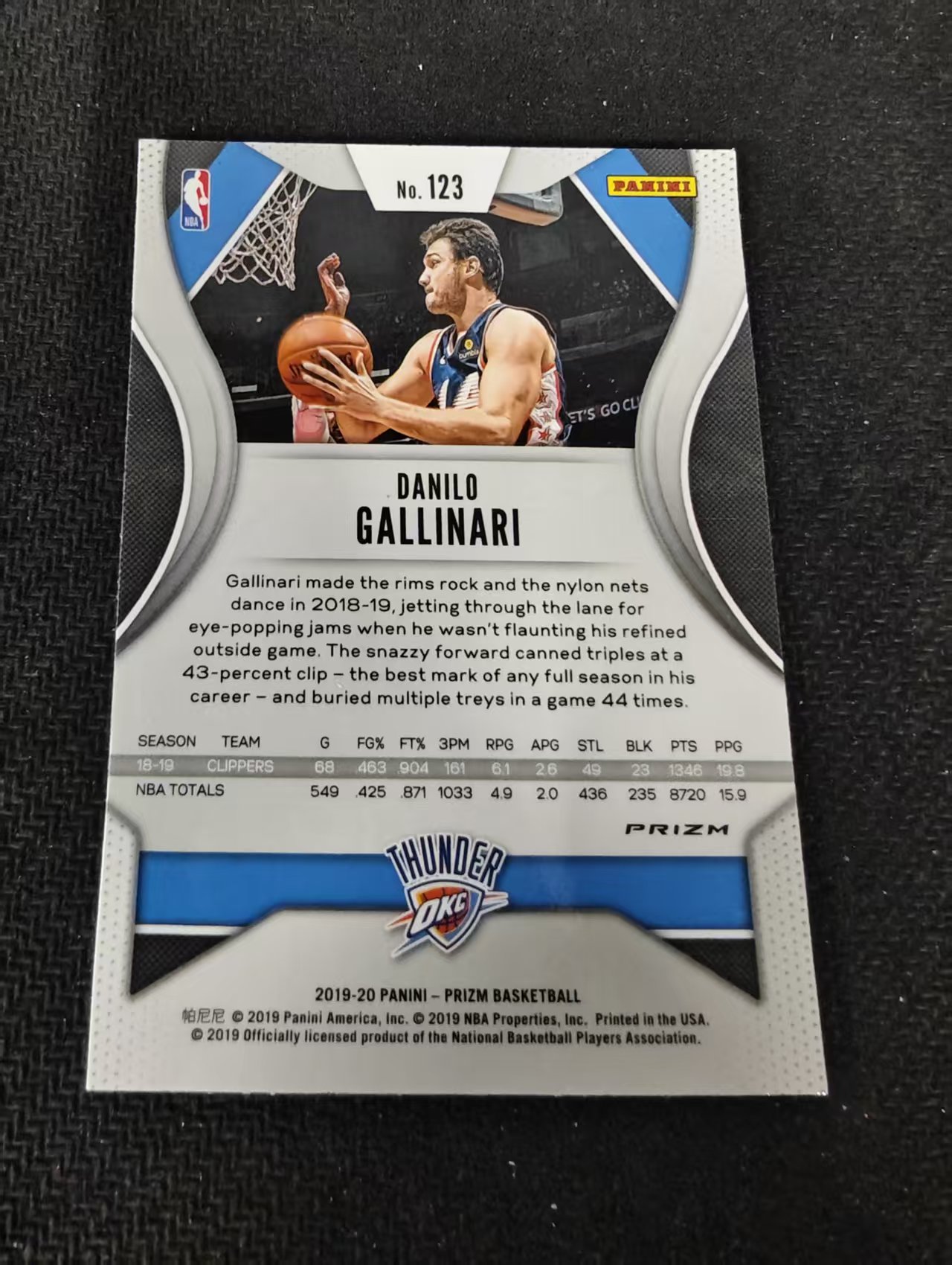 2019-20 Panini Prizm Danilo Gallinari PZ 加里纳利 雷霆 红碎冰 PZ 划痕 边角瑕疵 #123