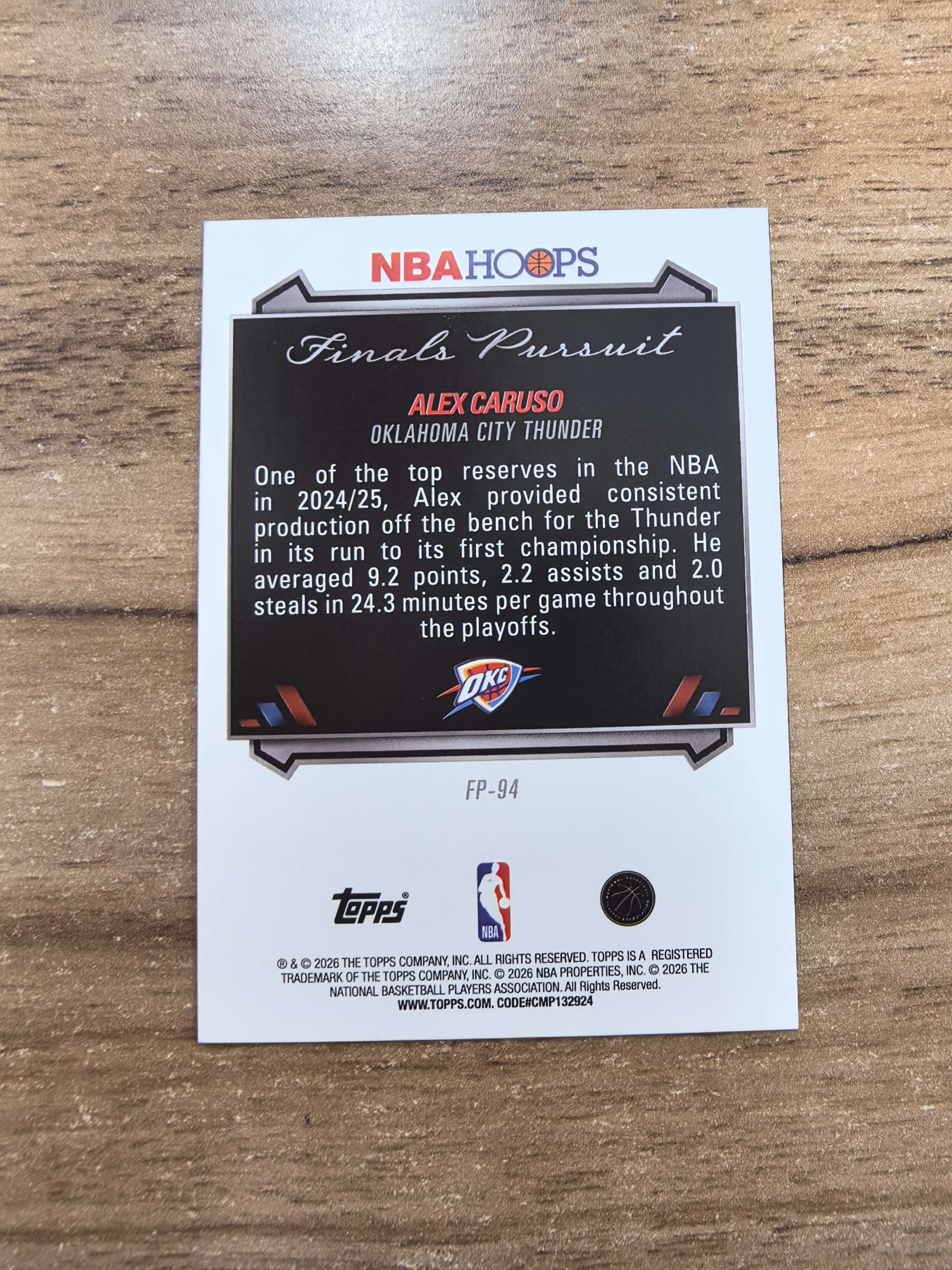 2025-26 Topps NBA Hoops Alex Caruso 步行者 亚历克斯卡鲁索 冠军之路特卡 折射 卡品如图 min