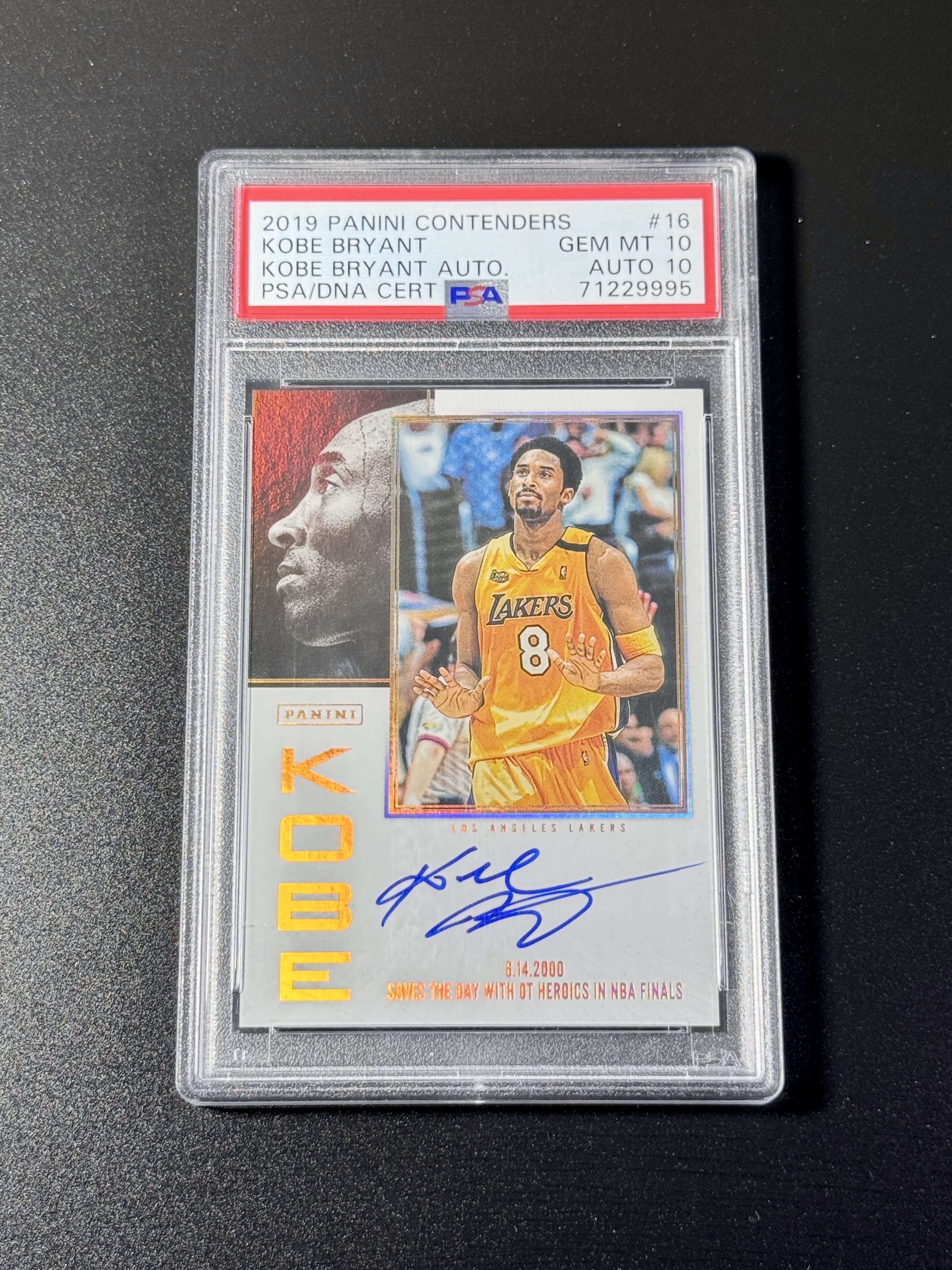 【喷子拍卖】2019-20 panini contenders Kobe Bryant 球票系列 洛杉矶湖人 科比 布莱恩特 签字 生涯经典时刻 卡签 超级sp 插放版 ssp 总决赛带队加时取胜 PSA双10分 完美品相 POP1 MLi