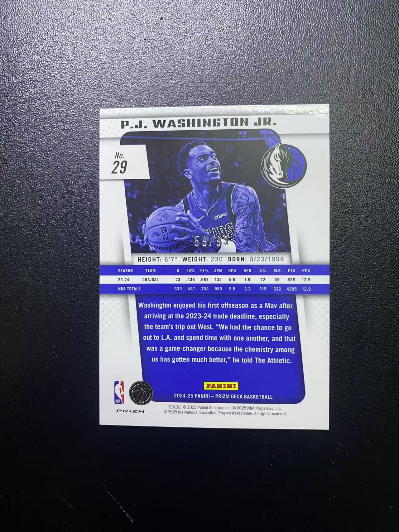 2024-25 Panini Prizm Deca PJ Washington Jr. 独行侠 PJ华盛顿 pz 元年复刻 紫折 99编 卡品如图 值得收藏 nt