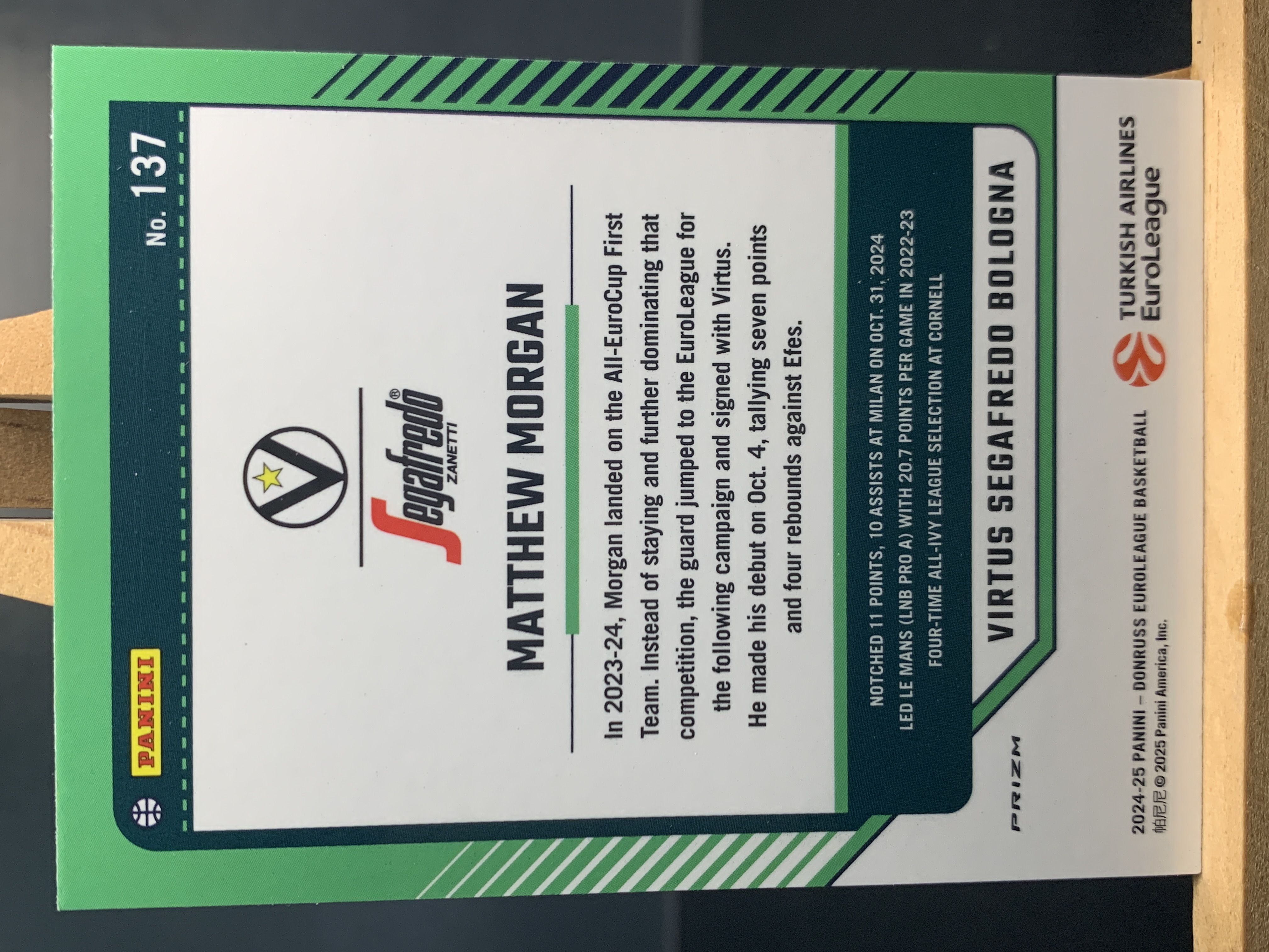 (A5) 2024-25 PANINI OPTIC 欧洲联赛 银折马修 摩根 实卡好看 收藏凑套必备 卡品如图!!!