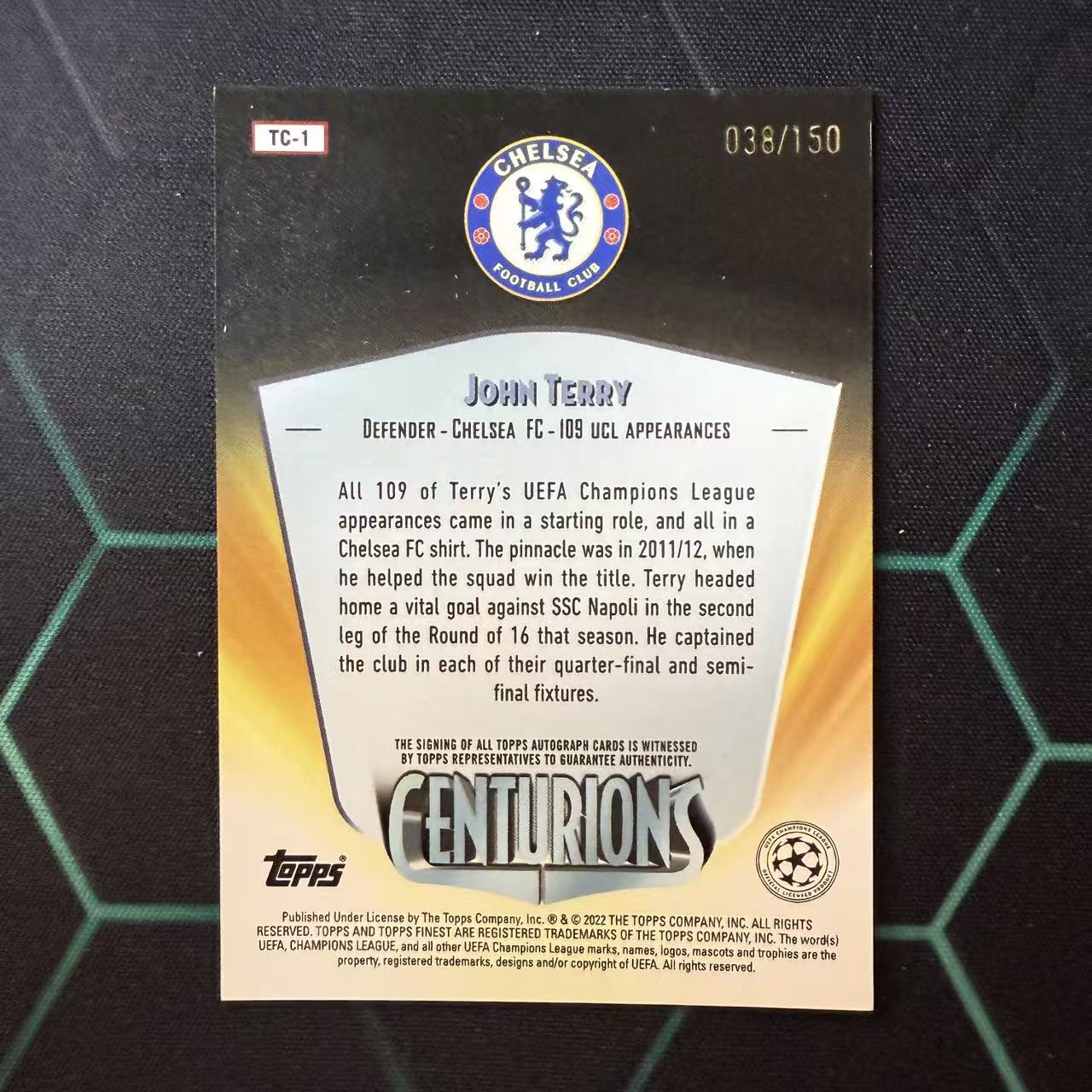 2022 Topps Finest John Terry 【阿福代卖】特里 切尔西 队长 150编 欧冠 签字 金折 收藏必备(刘3)