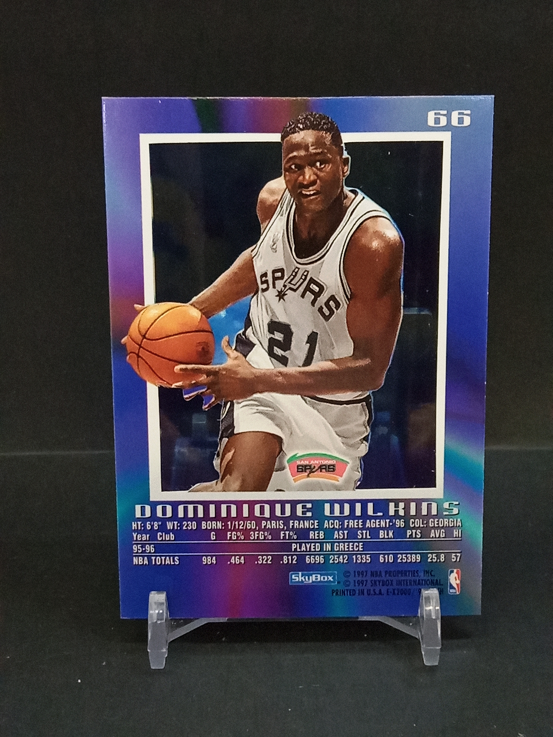 【DC拍卖】9.29小科比 `1996-97 Skybox E-X2000 #66 Dominique Wilkins 多米尼克威尔金斯 马刺 蓝彩渐变胶片折射老球星卡`