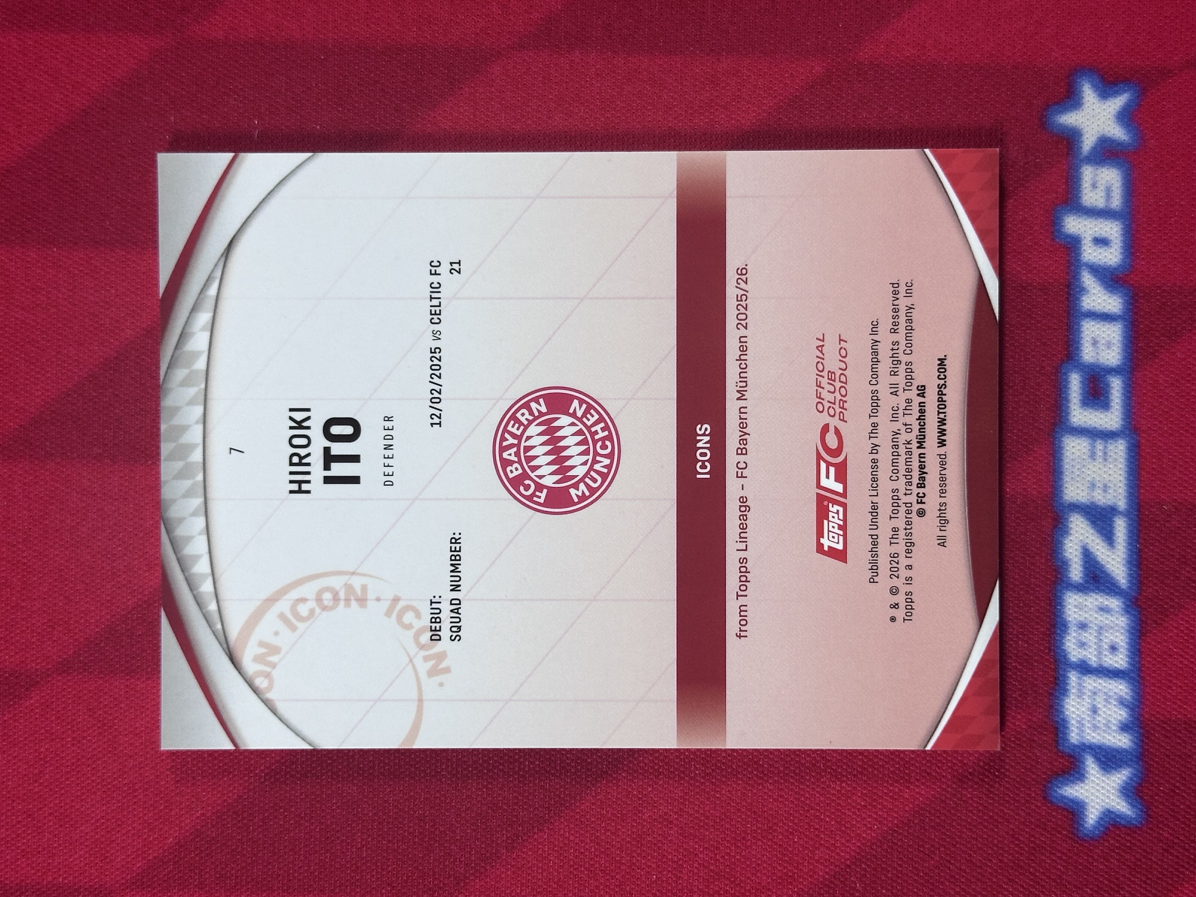 2025-26 Topps Lineage FC Bayern Hiroki Ito 伊藤洋辉 日本 斯图加特 拜仁 Base Icons 现役球员 拜仁 血统队盒【南部之星】XB
