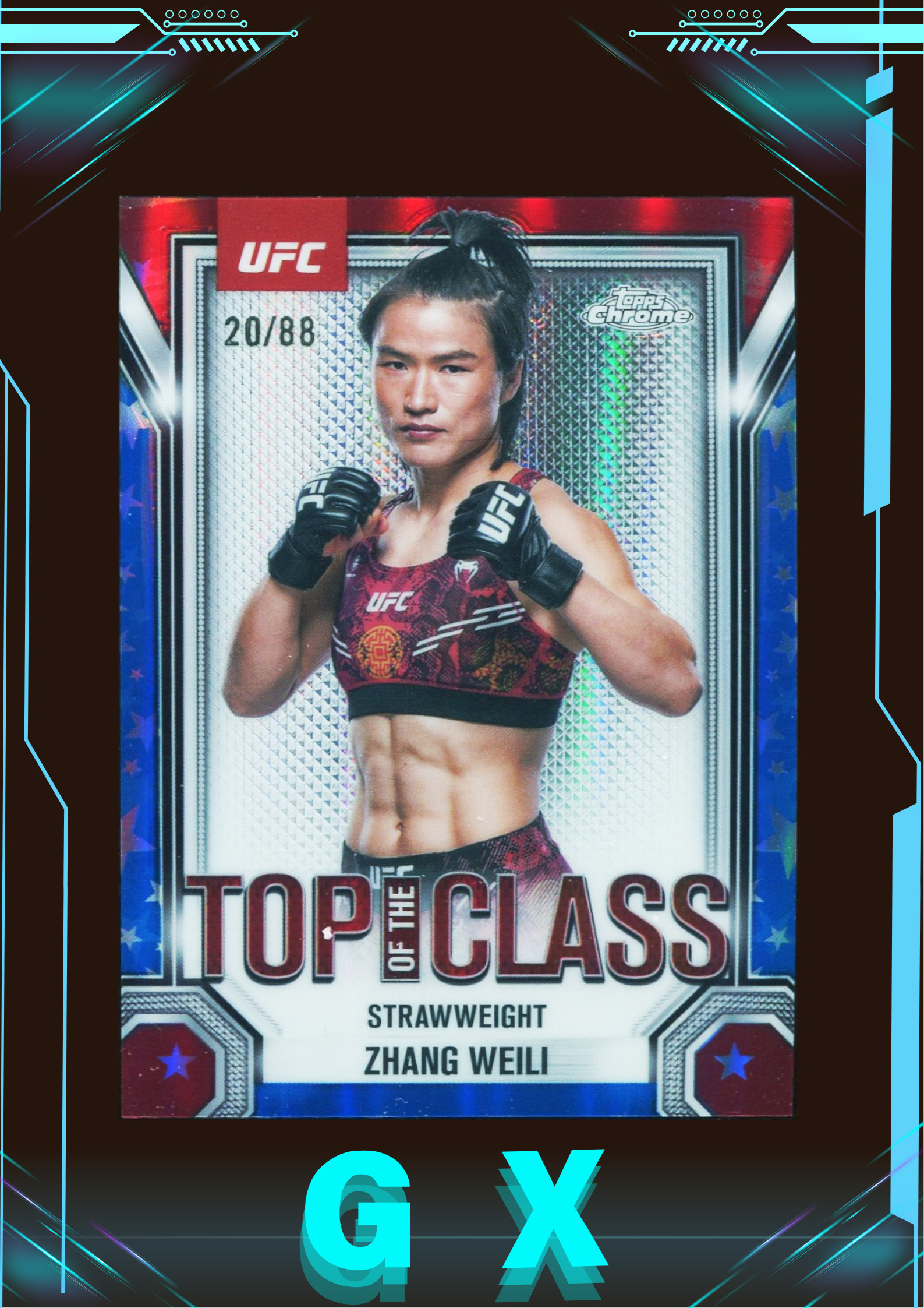 2025 Topps Chrome UFC系列 张伟丽 Zhang Weili 20/88编 Top Of The Class 红蓝星星折 折射 !【钩玄卡店】MDC