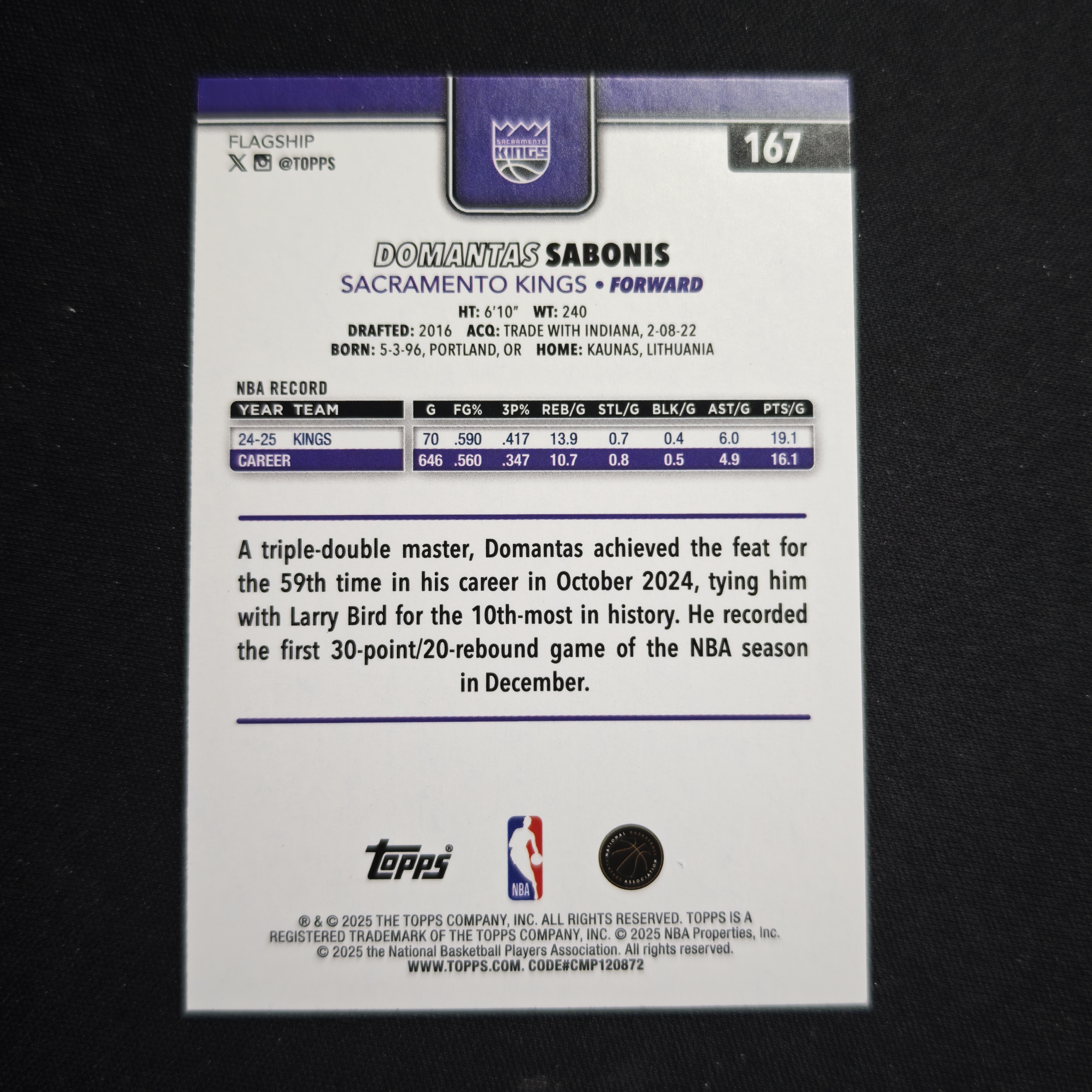 2025-26 Topps flagship Domantas Sabonis 旗舰系列 萨博尼斯 2025编 铜折 卡品如图【倍宗3