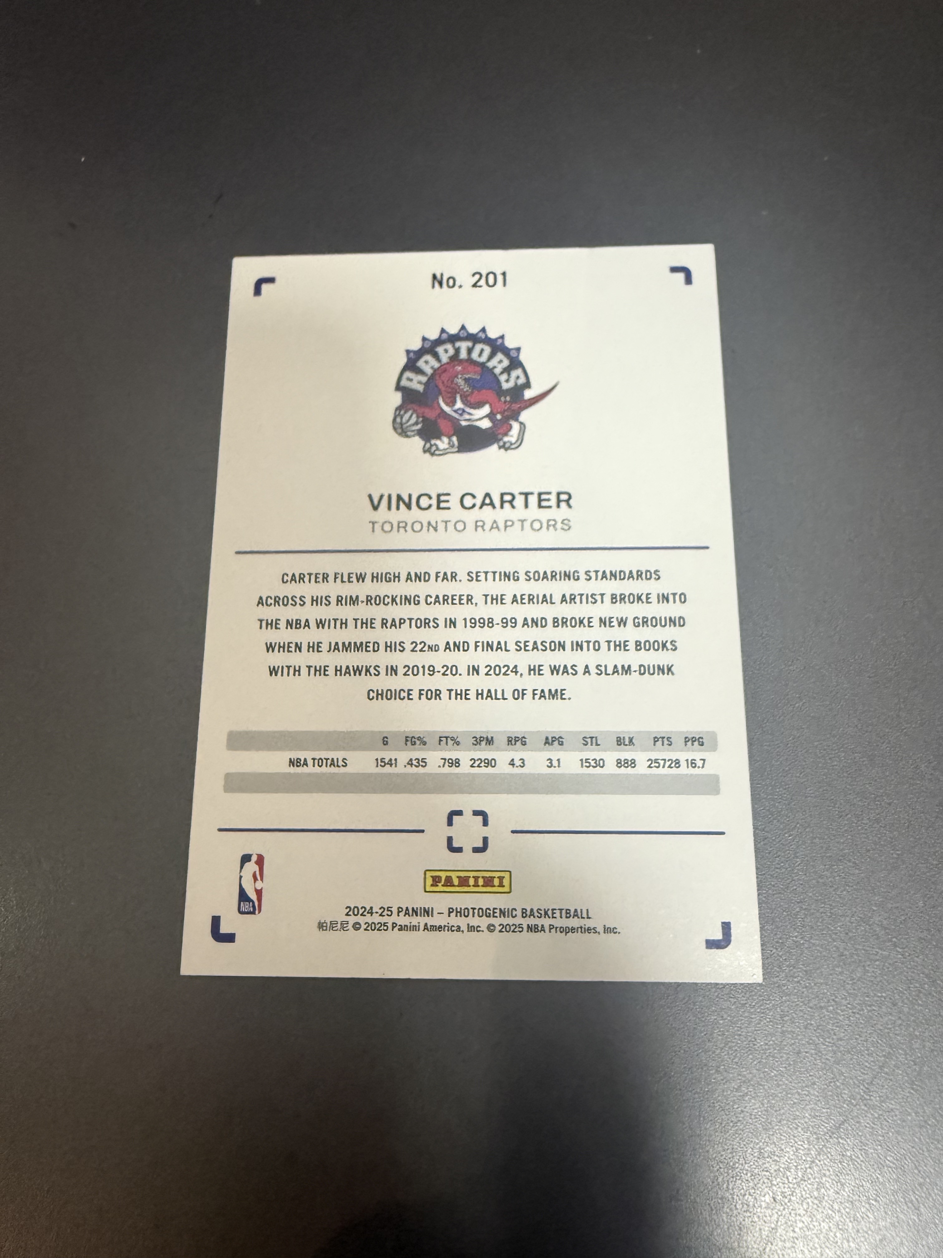 2024-25 Panini PaniniPhotoGenicNBA Vince Carter 文斯 卡特/加拿大飞人 上镜 横版 银折 99编 T