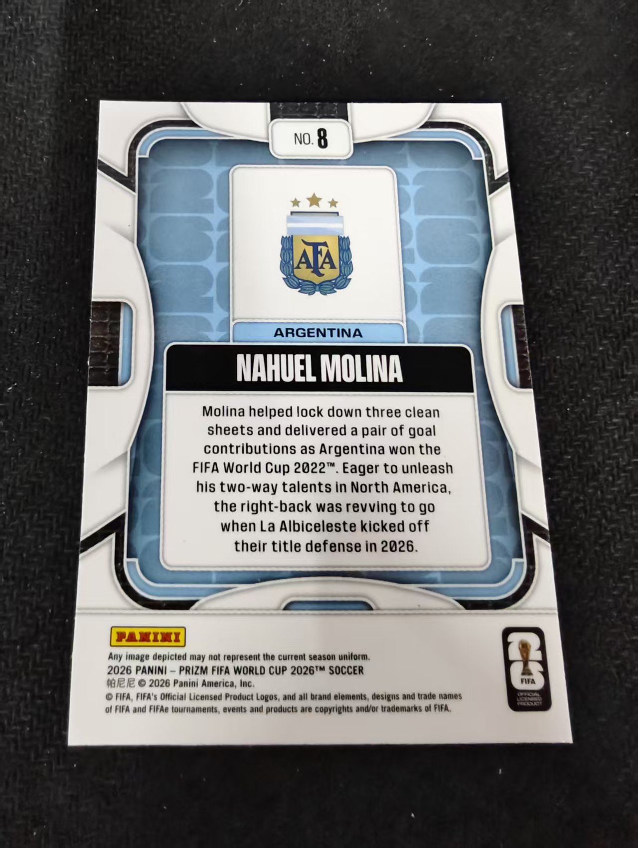 2026 Panini World Cup Prizm 阿根廷 NAHUEL MOLINA 纳韦尔 莫利纳 PZ世界杯 划痕 边角瑕疵#8