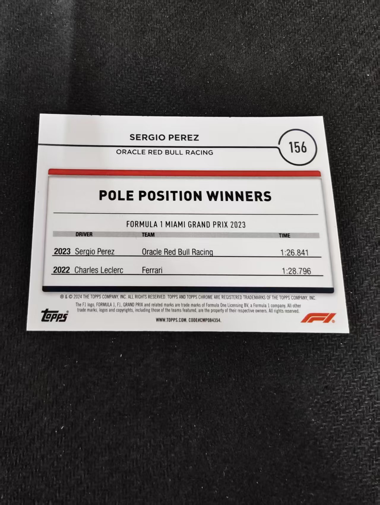 2024 Topps Chrome F1 Sergio Perez 红牛车队 塞尔吉奥 佩雷兹 划痕 边角瑕疵 #156