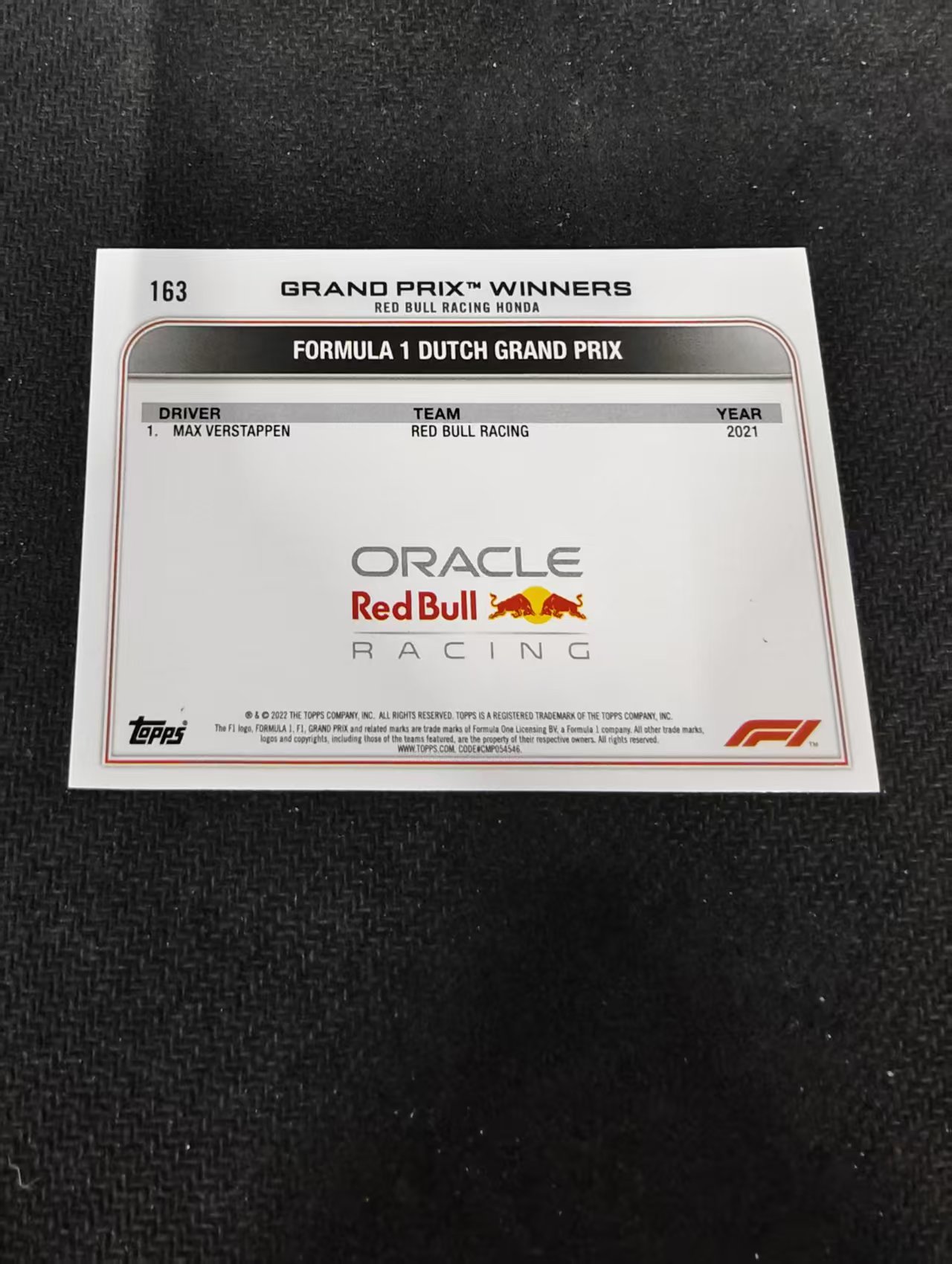 2022 Topps Chrome F1 Max Verstappen 维斯塔潘 红牛 划痕 边角瑕疵 @163