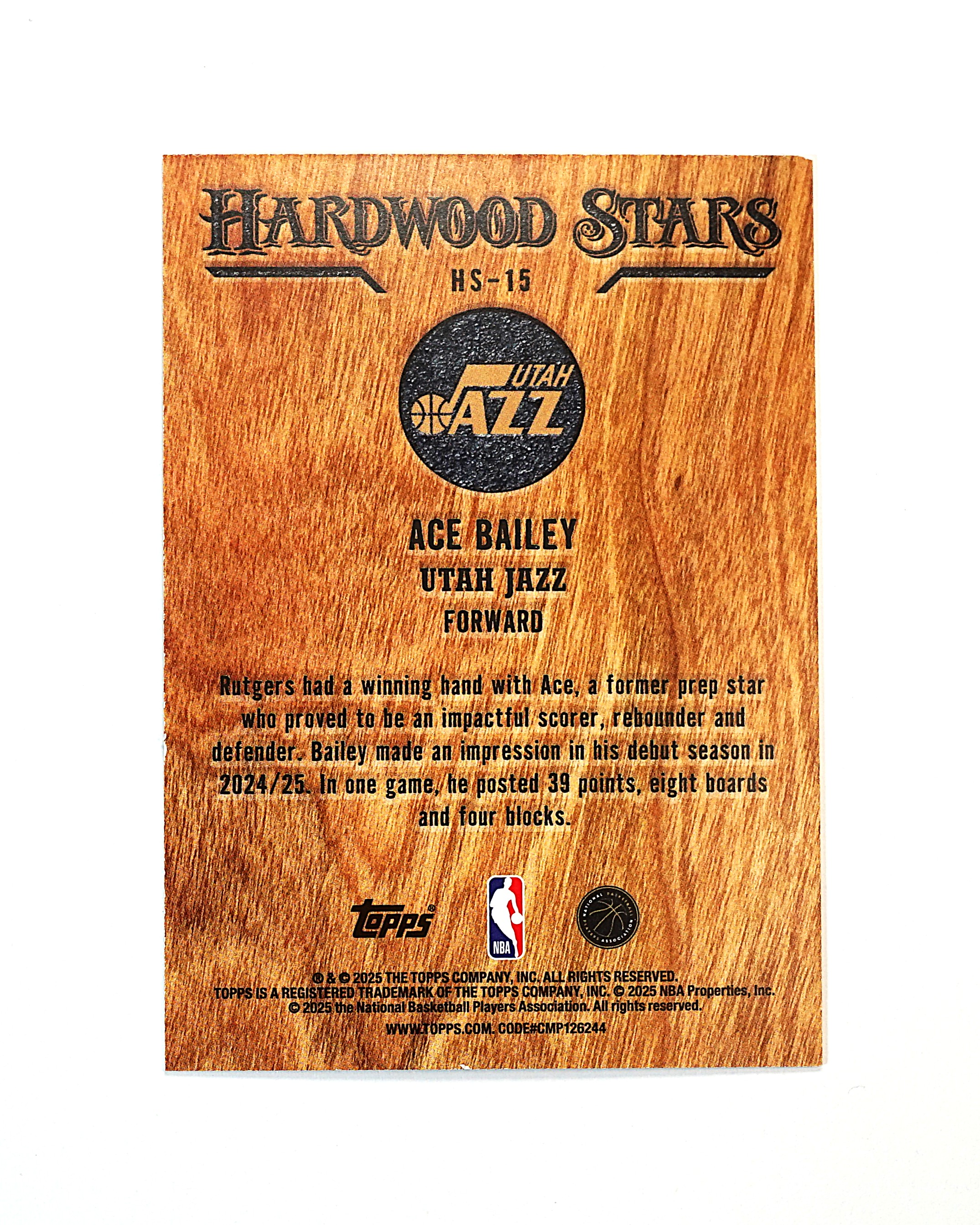 2025 Topps Flagship Ace Bailey RC 埃斯 贝利 新秀 Hardwood Stars 木纹特卡 定妆照 大比例 SSP 爵士 埃斯 未来可期 卡品微瑕如图【DD】
