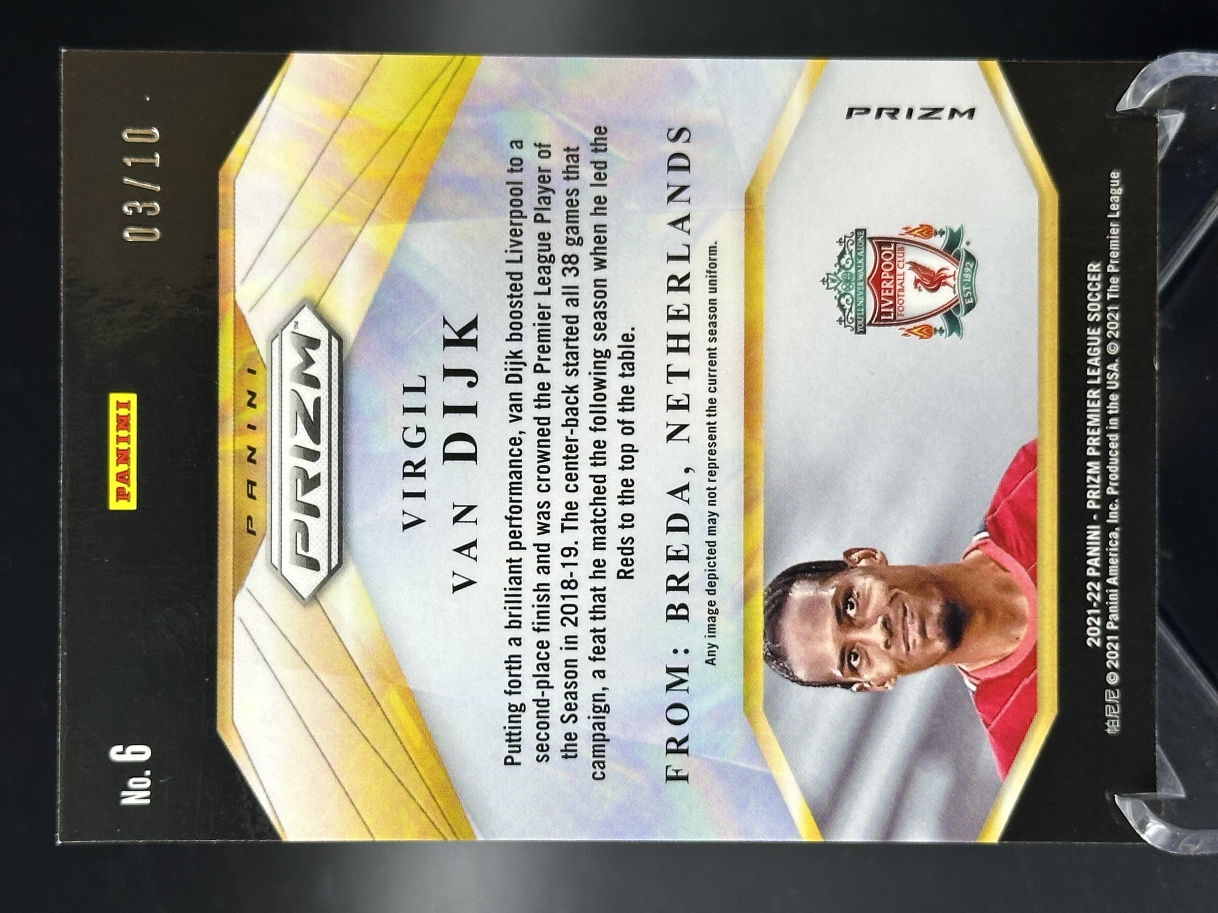 2021-22 Panini Prizm Virgil van Dijk 【小黄拍卖】英超 范戴克 利物浦 特卡 金折 03/10编「cook」