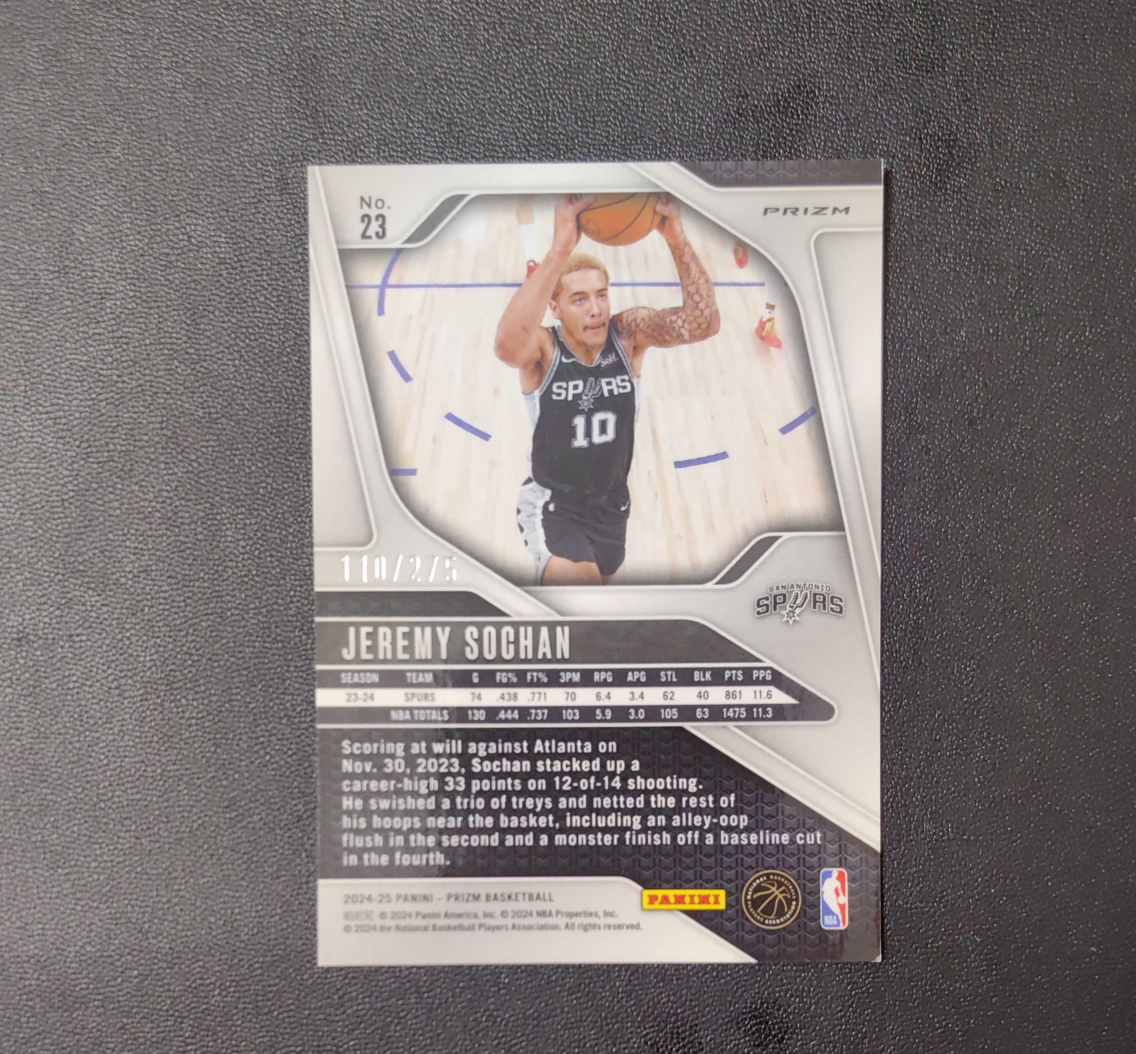 2024-25 帕尼尼 Prizm Jeremy Sochan Pz 马刺 索汉 275编 白镭射折 东契奇 sga 库里 文班亚马 詹姆斯 湖人 勇士 马刺